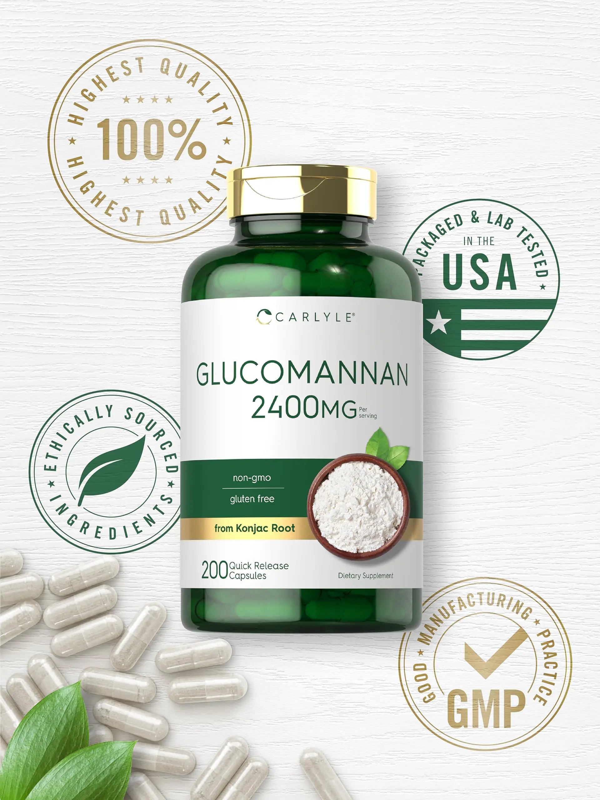 Carlyle Glucomannan Capsules | 200 Count | Soluble Fiber Pills | Non-GMO Carlyle Au supplements