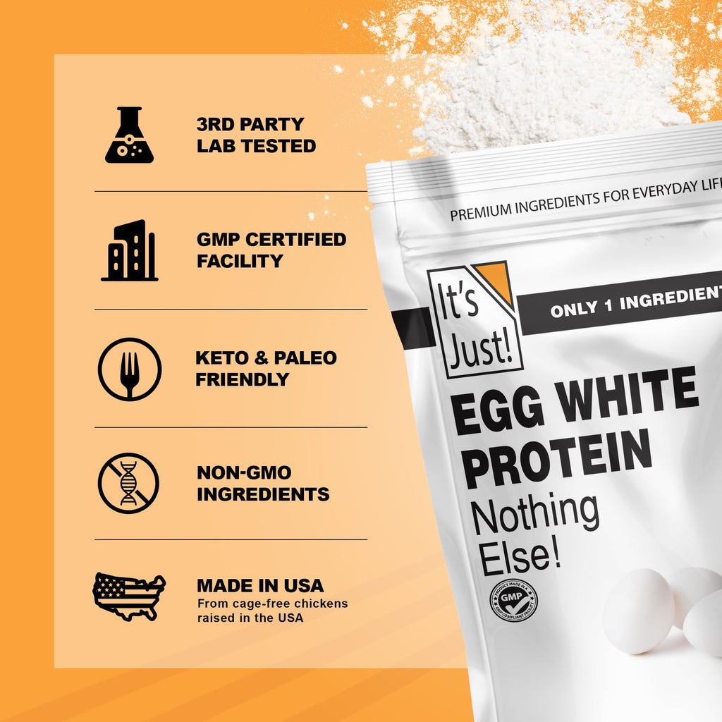 It's Just! - Egg White Protein Powder, Made in USA from Cage-Free Eggs, Dried Egg Whites (Unflavored, 8oz)