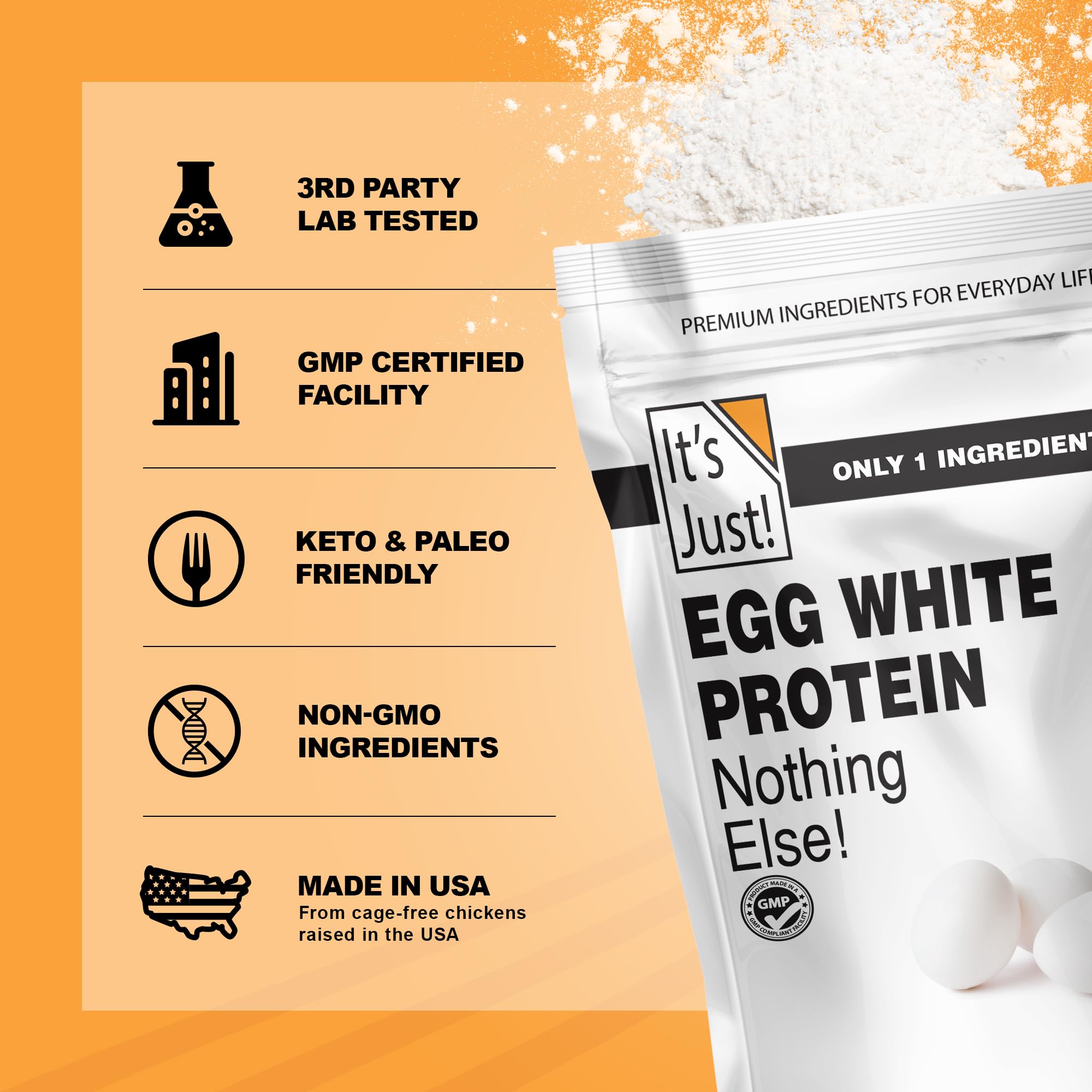 It's Just! - Egg White Protein Powder, Made in USA from Cage-Free Eggs, Dried Egg Whites (Unflavored, 8oz)