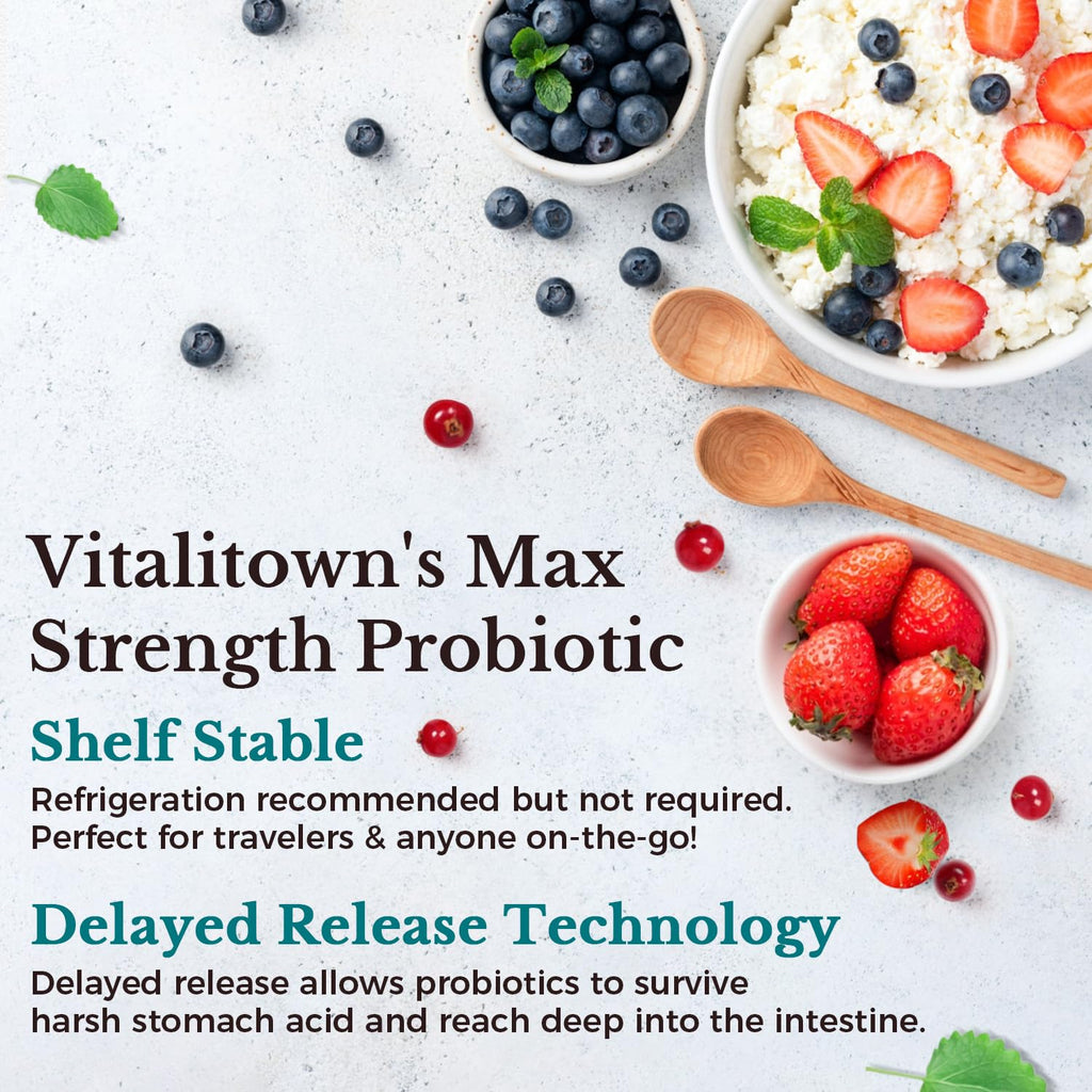 VITALITOWN Probiotics 120 Billion CFUs | 36 Strains, with Prebiotics & Digestive Enzymes for Men Women | Shelf Stable | Digestive Health & Immune Support