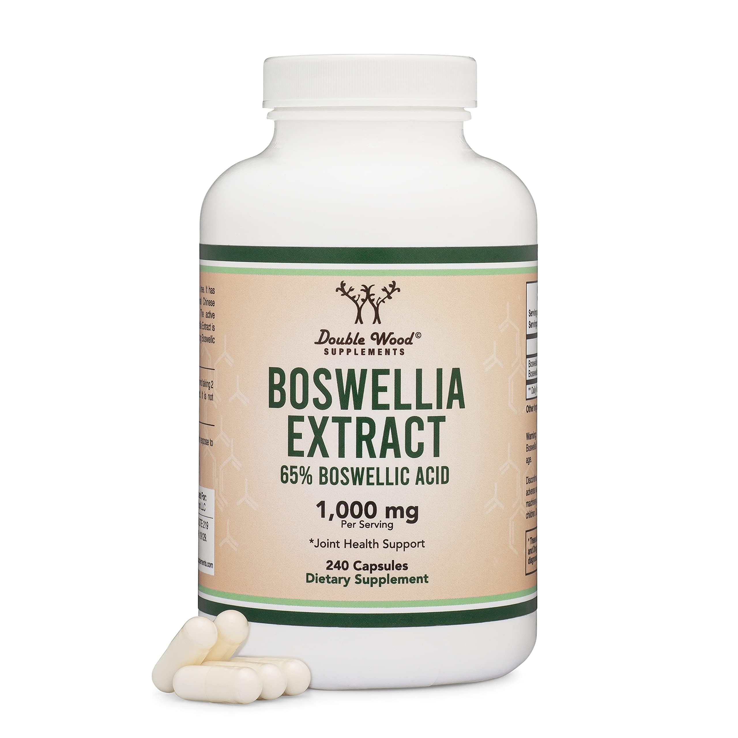 Boswellia Serrata - 240 Capsules (Max Strength 1,000mg of 65% Boswellic Acid Extract) Boswellia Extract Capsules (Joint Support Supplement for Joint Health) Third Party Tested by Double Wood Double Wood Supplements Au supplements