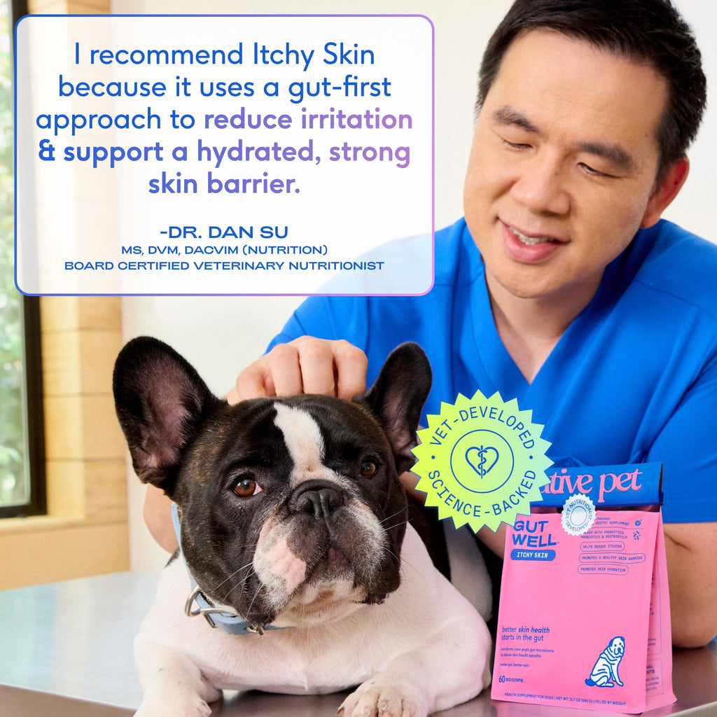 GutWell Itchy Skin - Dog Itching Skin Relief & Seasonal Allergy Itch Relief for Dogs - Promotes Skin Hydration, Elasticity & Healthy Barrier with Triple-biotic Blend, Zinc, & Vitamin E - 60 Scoops Native Pet Au supplements