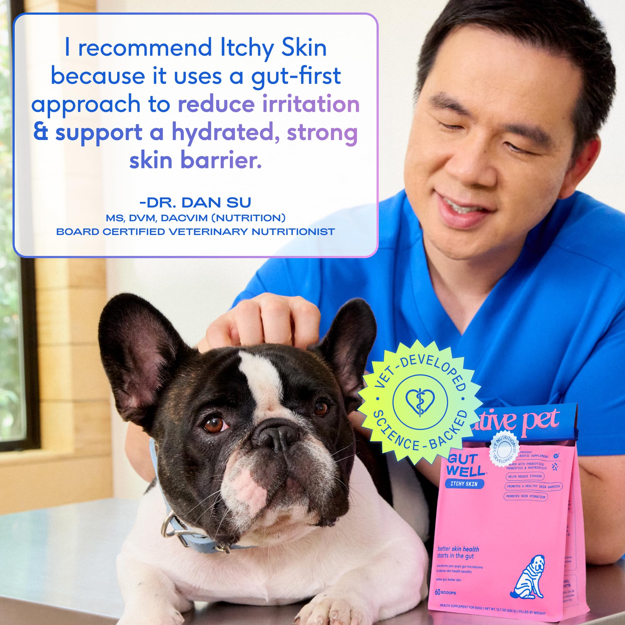 GutWell Itchy Skin - Dog Itching Skin Relief & Seasonal Allergy Itch Relief for Dogs - Promotes Skin Hydration, Elasticity & Healthy Barrier with Triple-biotic Blend, Zinc, & Vitamin E - 60 Scoops Native Pet Au supplements