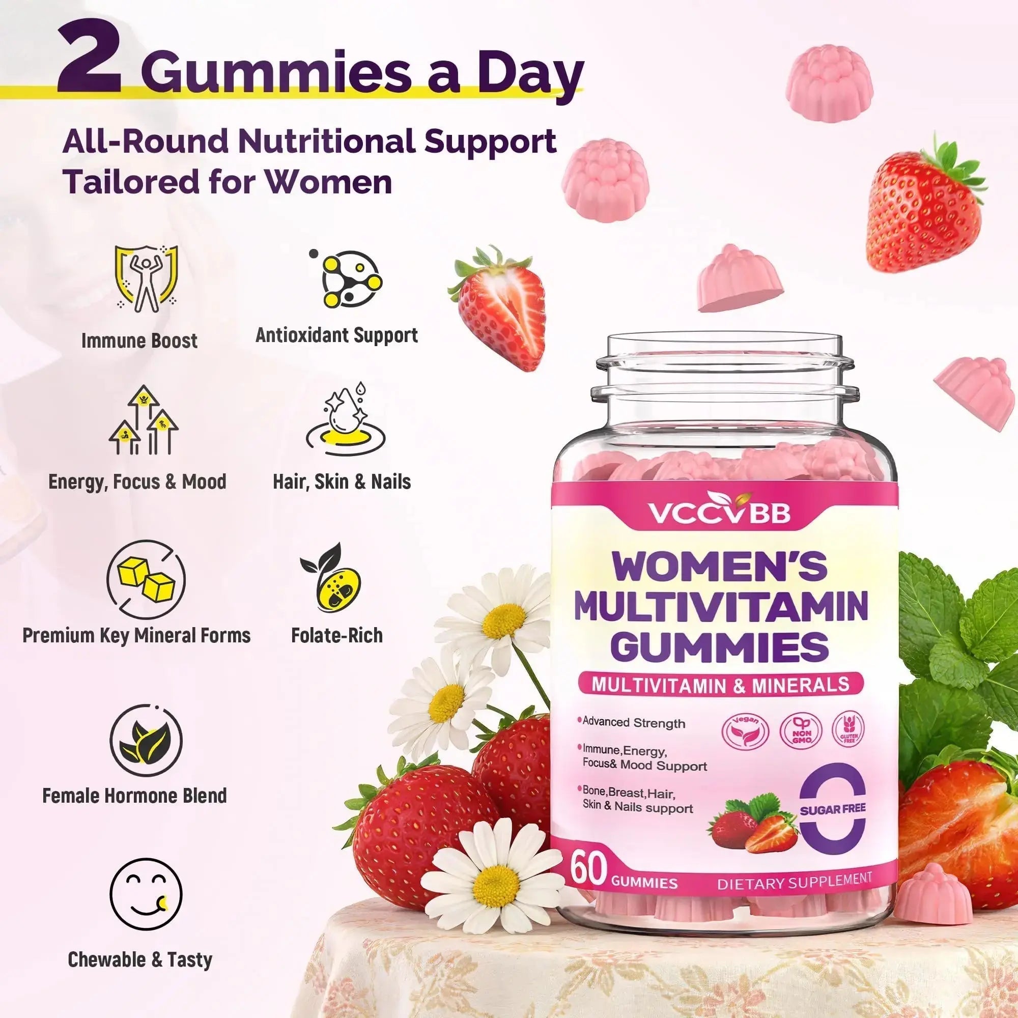 VCCVBB All-in-One Women's Multivitamin Gummies with Complete Vitamin & Mineral Complex, Herbal Blends for Energy, Overall Health VCCVBB Au supplements
