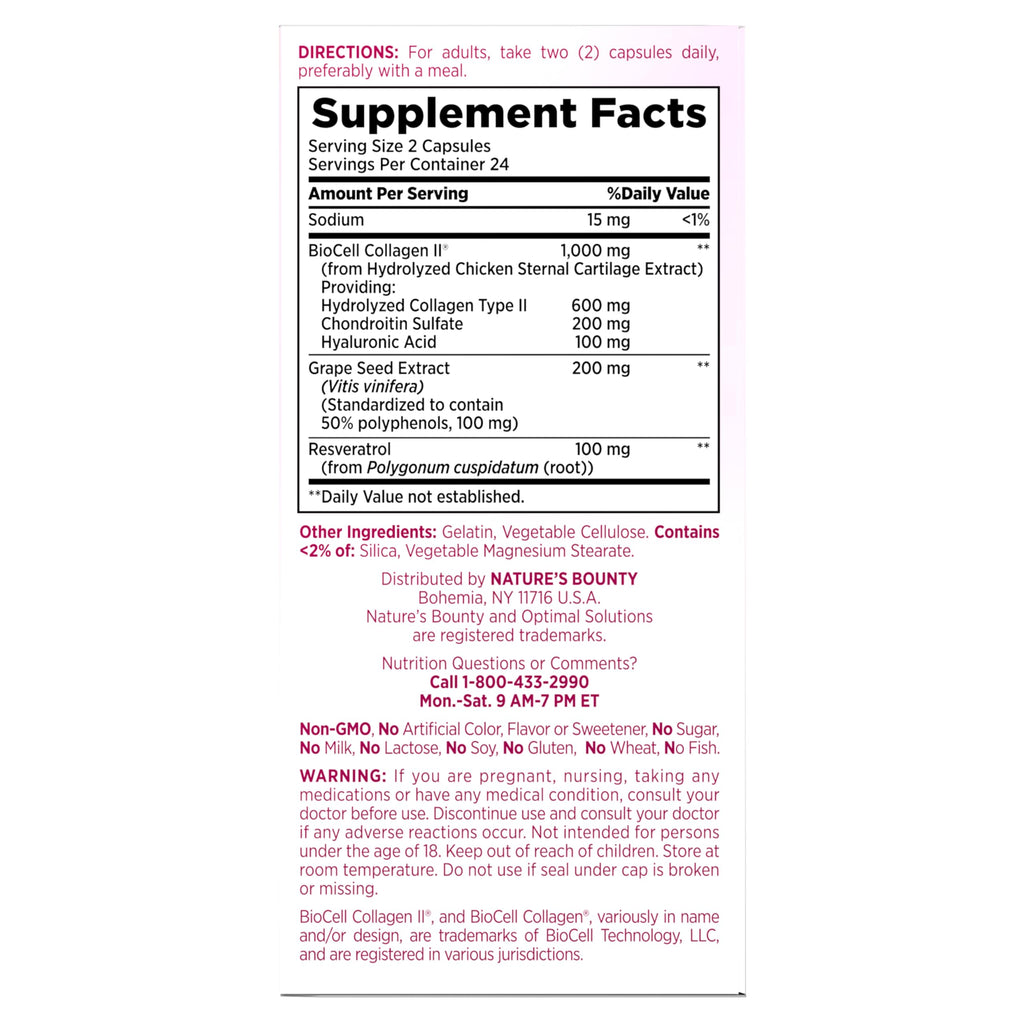 Nature’s Bounty Optimal Solutions Ultra Collagen Booster for Healthy-Aging Supplement, Resveratrol, Hyaluronic Acid – Collagen Capsules for Women, 48 Capsules