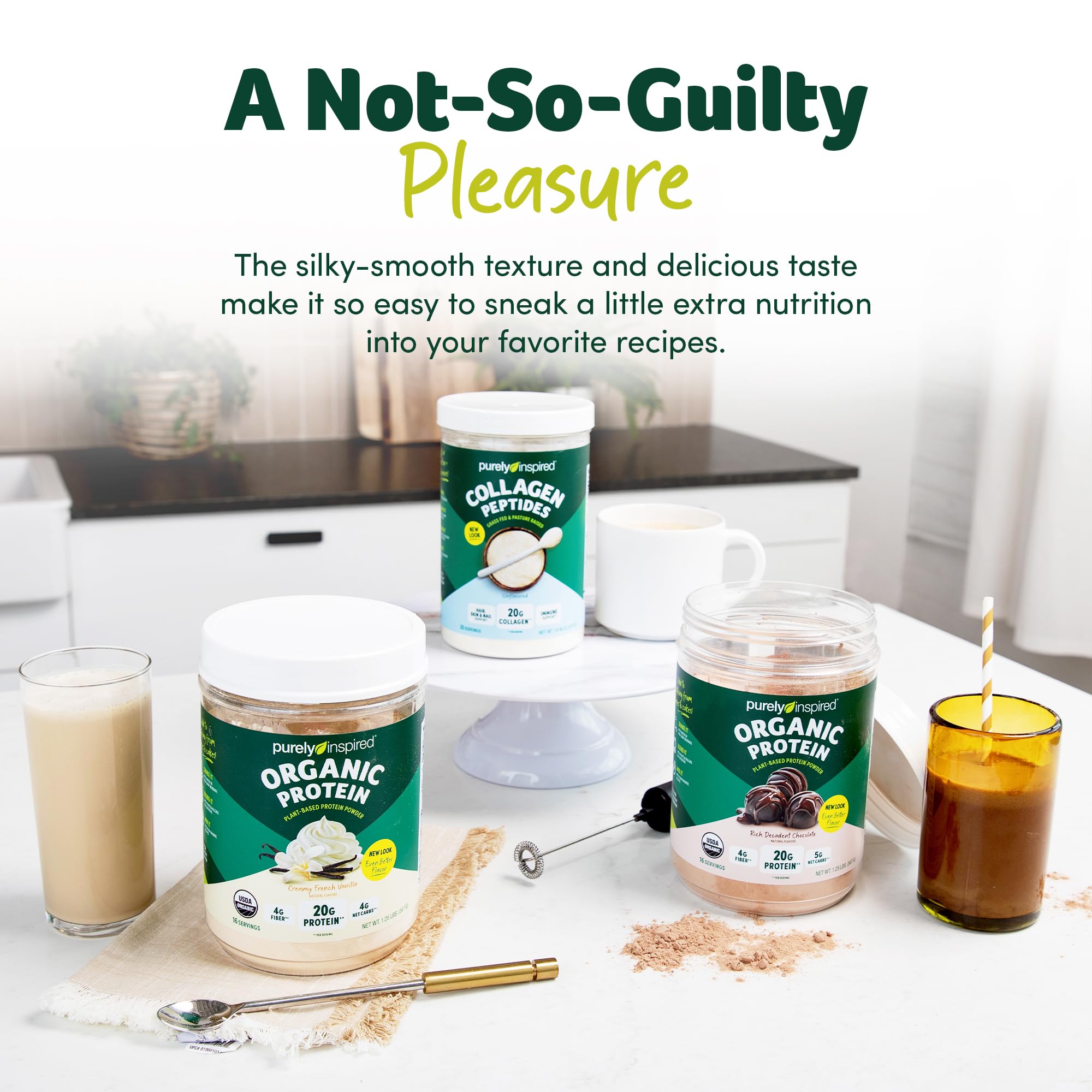 Purely Inspired Plant-Based Protein Powder for Men & Women, Rich Decadent Chocolate (16 Servings) - Vegan & Organic - 20g of Pea Protein Powder for Smoothies & Shakes