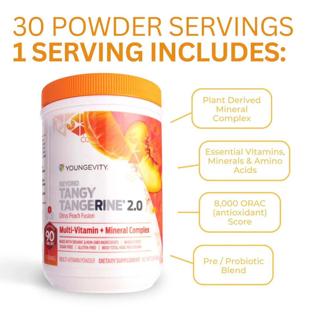Youngevity Beyond Tangy Tangerine 2.0 Citrus Peach Ultimate Multi-Vitamin & Mineral Complex - Made with Natural & Whole Foods | 8,000 ORAC | 2 Canisters Youngevity Au supplements