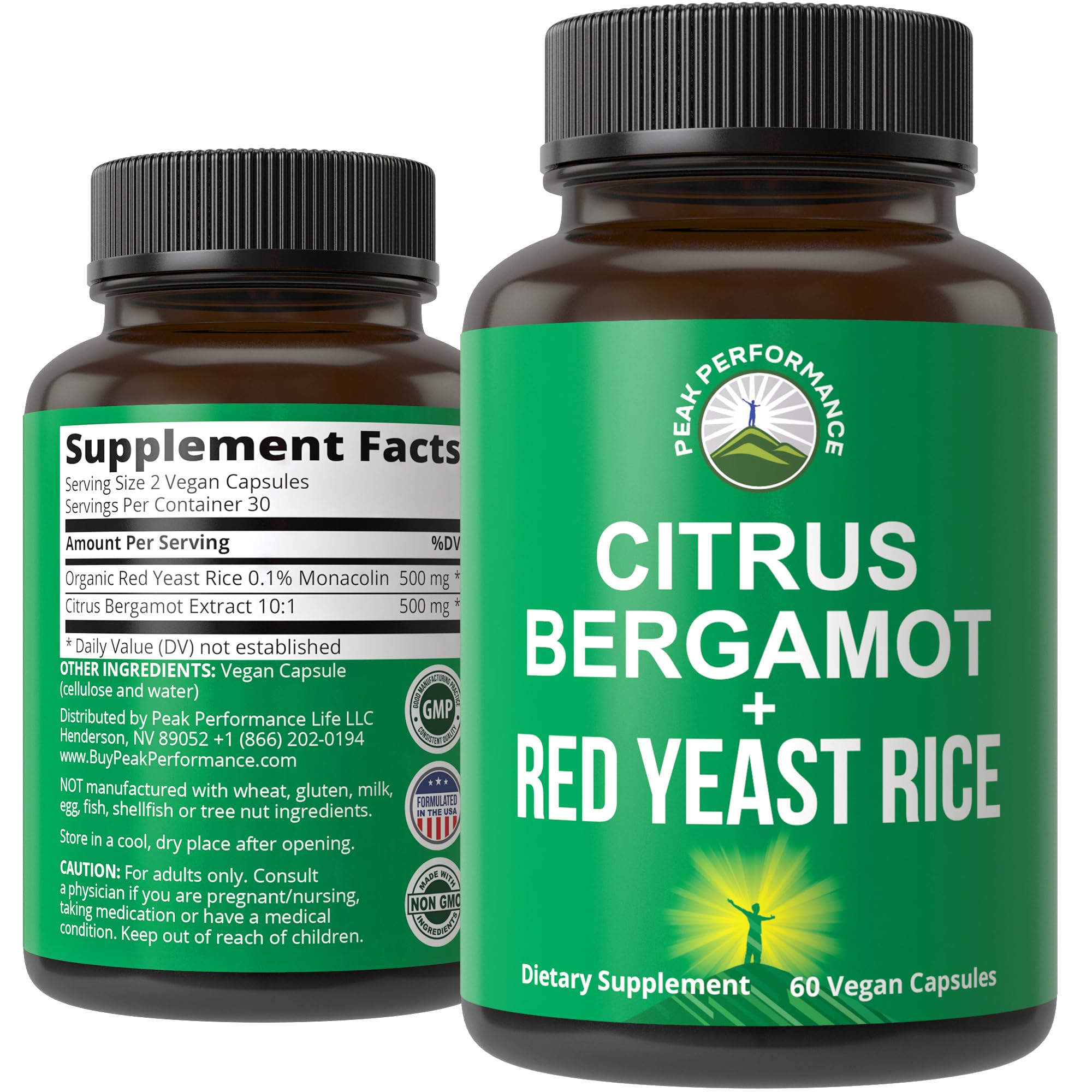 Citrus Bergamot + Red Yeast Rice. 2-in-1 Supplement. High Strength 10:1 Bergamot Extract. No Gluten, Zero Sugar, Vegan Capsules Peak Performance Au supplements