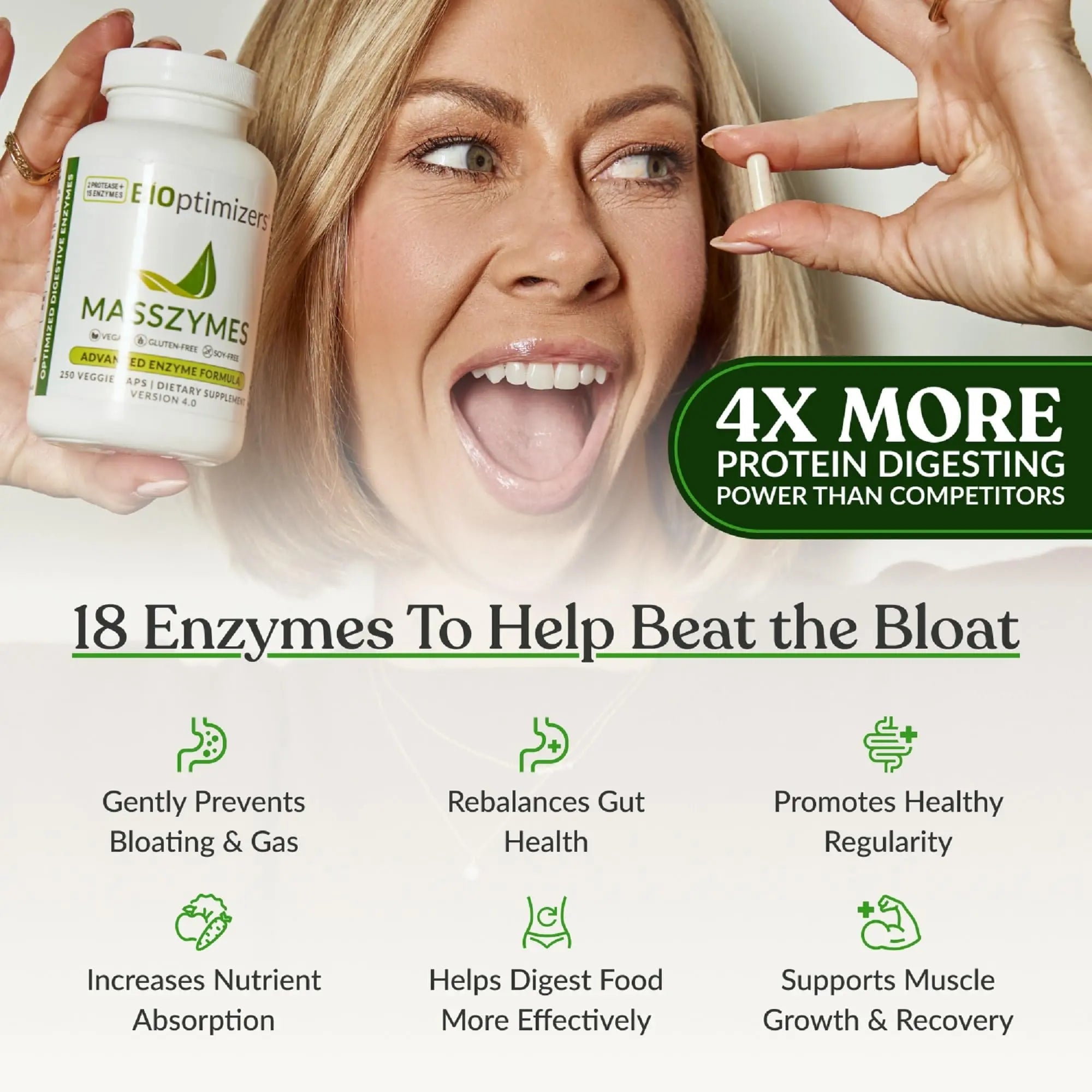 BIOptimizers MassZymes - Complete Digestive Enzymes Supplement for Gut Health - Bloating Relief for Men and Women - Lipase Amylase Bromelain Digestive Enzymes (30 Capsules) BIOptimizers Au supplements
