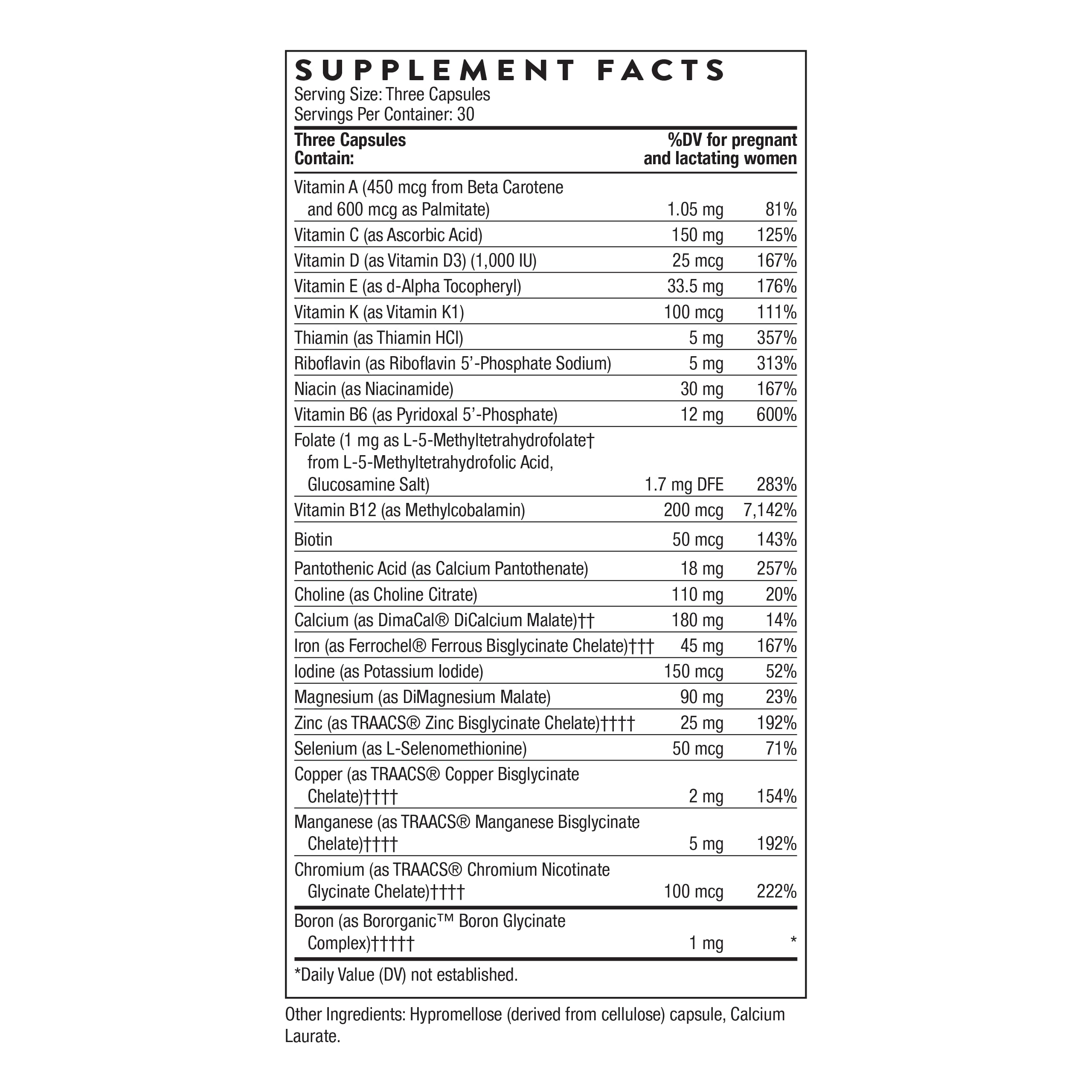 THORNE - Basic Prenatal - Well-Researched Folate Multi for Pregnant & Nursing Women - Includes 18 Vitamins & Minerals, Plus Choline - Third-Party Certified
