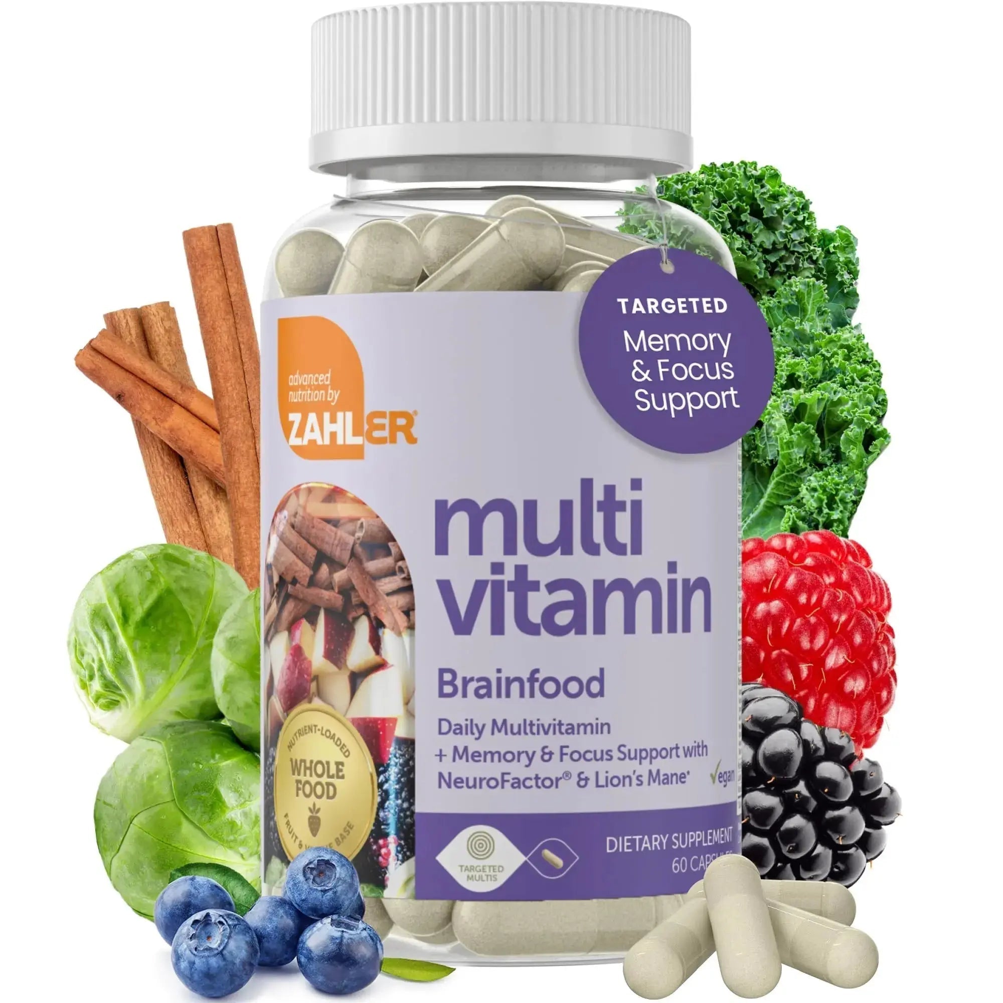 Zahler - Multivitamin Brain Supplement (60 Count) Kosher Brainfood Capsules for Adults with Neuro Factor & Lion's Mane Zahler Au supplements