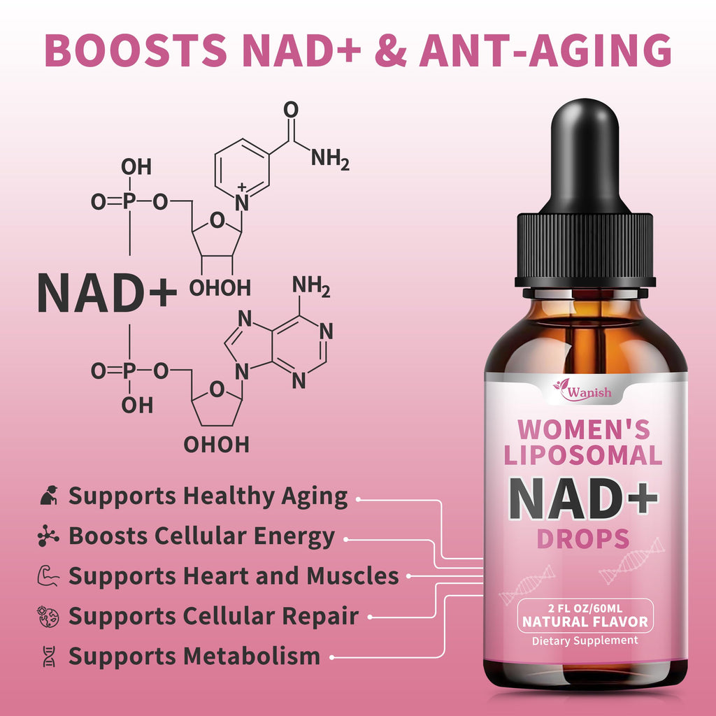 Liposomal NAD Liquid Supplement for Women, Pure 500mg NAD Nicotinamide - Cell Regeneration，Energy & Metabolism Support, Vegan,Sugar Free，Additives Free，2 Fl Oz Wanish Au supplements