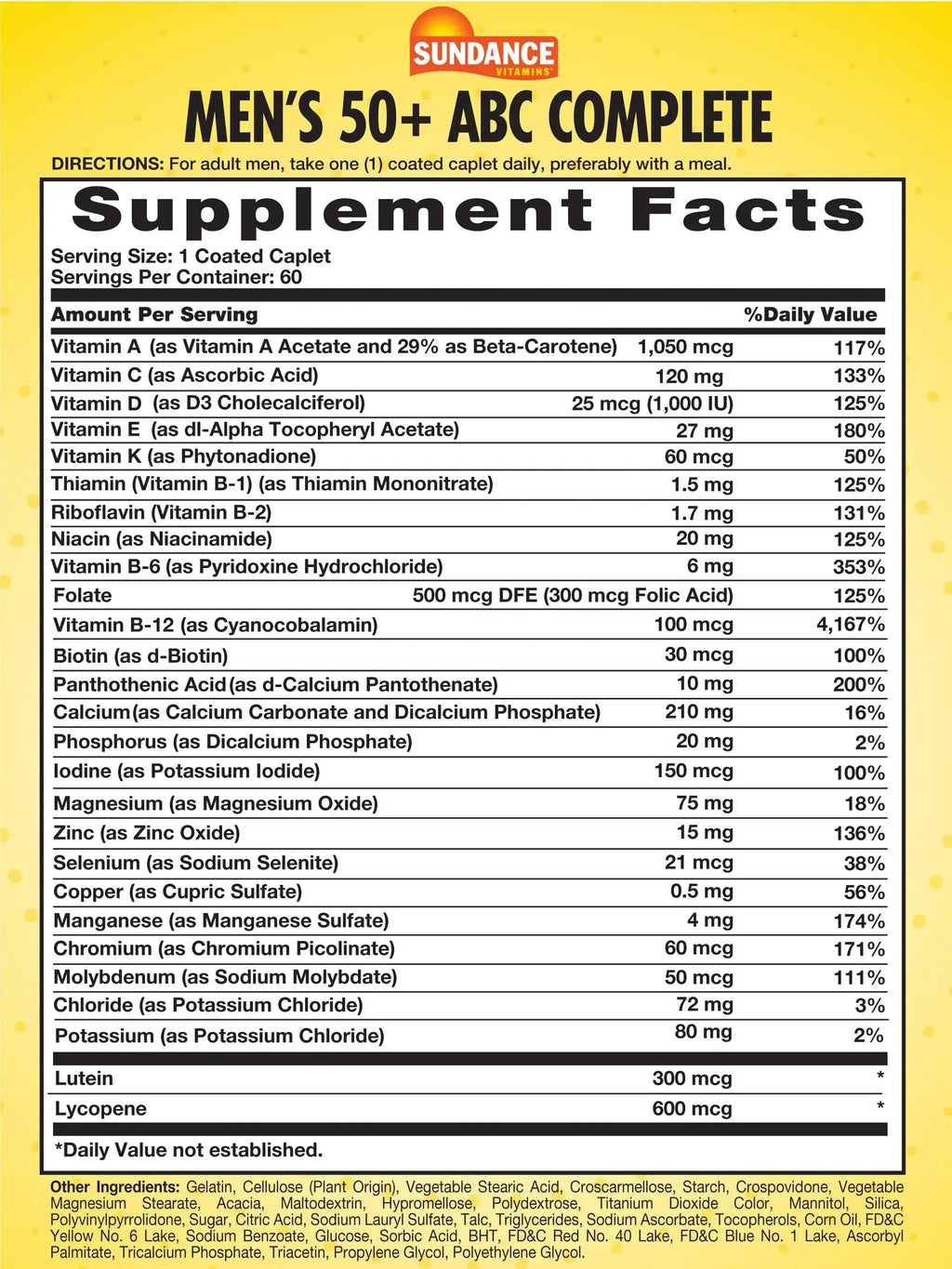 Sundance Men's 50+ Multivitamin Caplets | with Vitamins A, C, E, B6, B12 | Multimineral Formula | Non-GMO & Gluten Free Supplement Sundance Au supplements