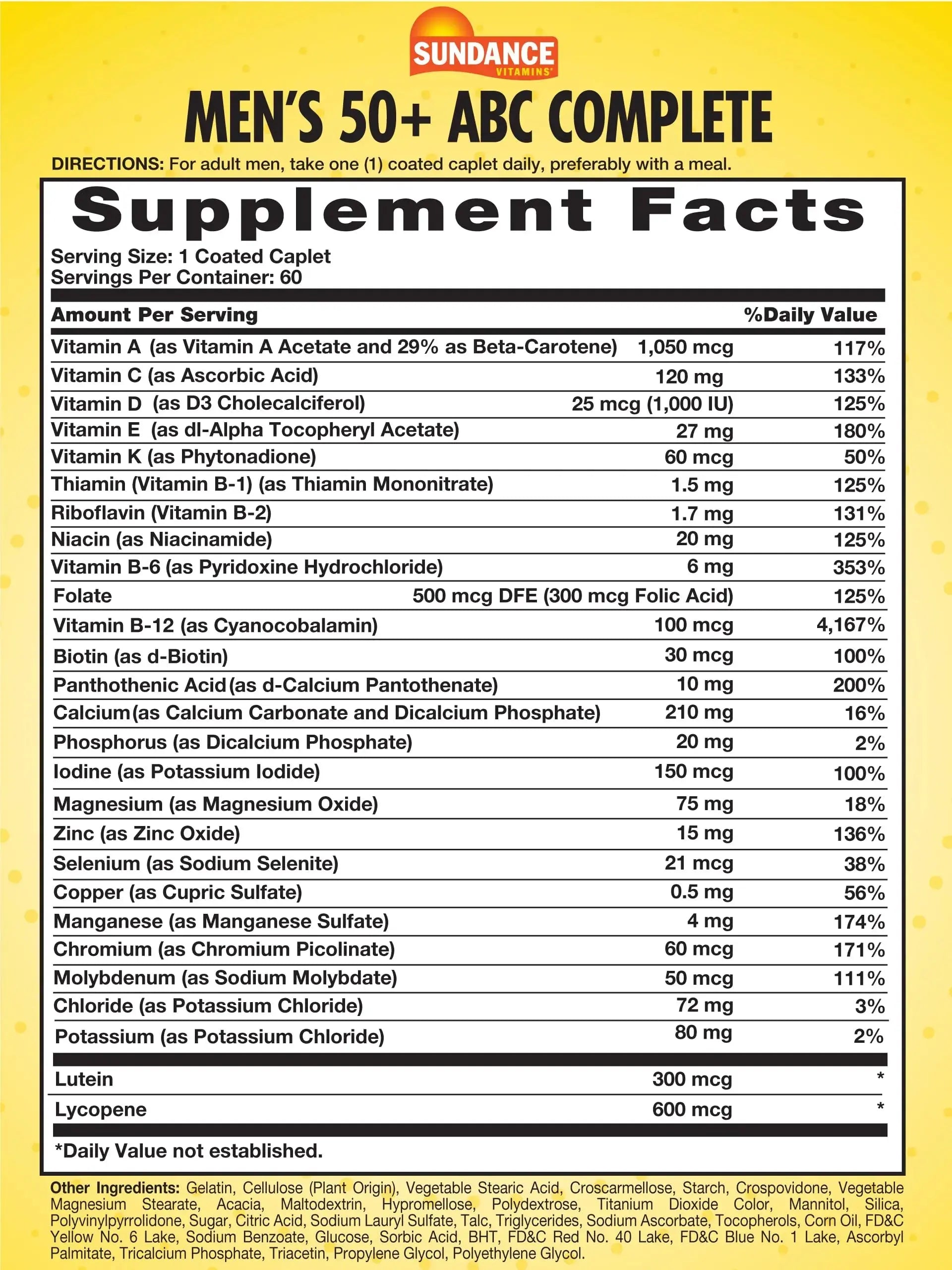 Sundance Men's 50+ Multivitamin Caplets | with Vitamins A, C, E, B6, B12 | Multimineral Formula | Non-GMO & Gluten Free Supplement Sundance Au supplements