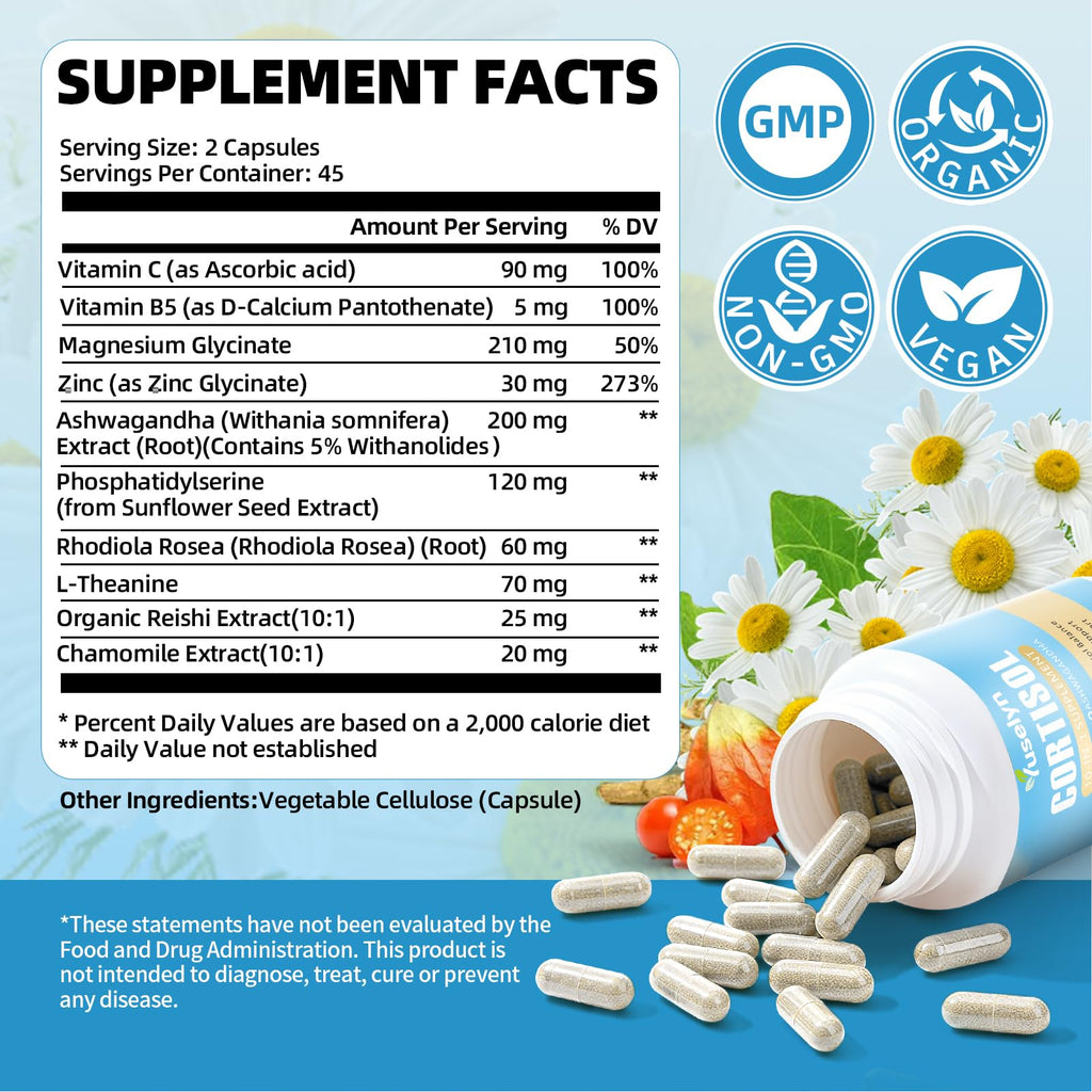 Yuselyn Cortisol Supplements for Women & Men, 10-in-1 Cortisol Detox Manager - High Cortisol Lowering Supplements with Magnesium, Ashwagandha & L-Theanine for Balanced Calm & Stress Relief Yuselyn Au supplements