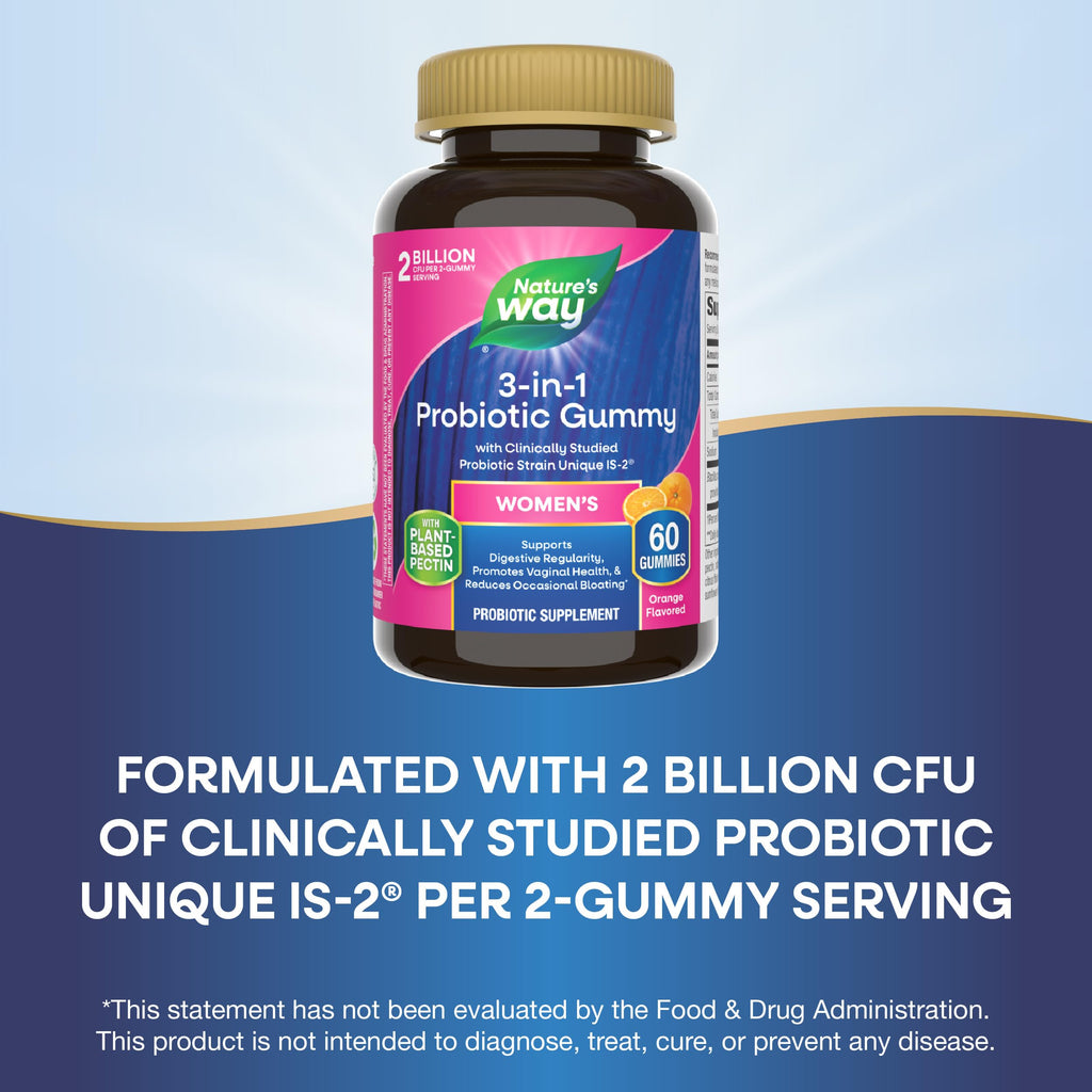 Nature’s Way 3-in-1 Women’s Probiotic Gummies, Reduces Occasional Bloating*, Supports Digestive & Vaginal Health*, Clinically Studied Probiotic Strain, Gluten Free, Orange Flavored, 60 Gummies Nature's Way Au supplements
