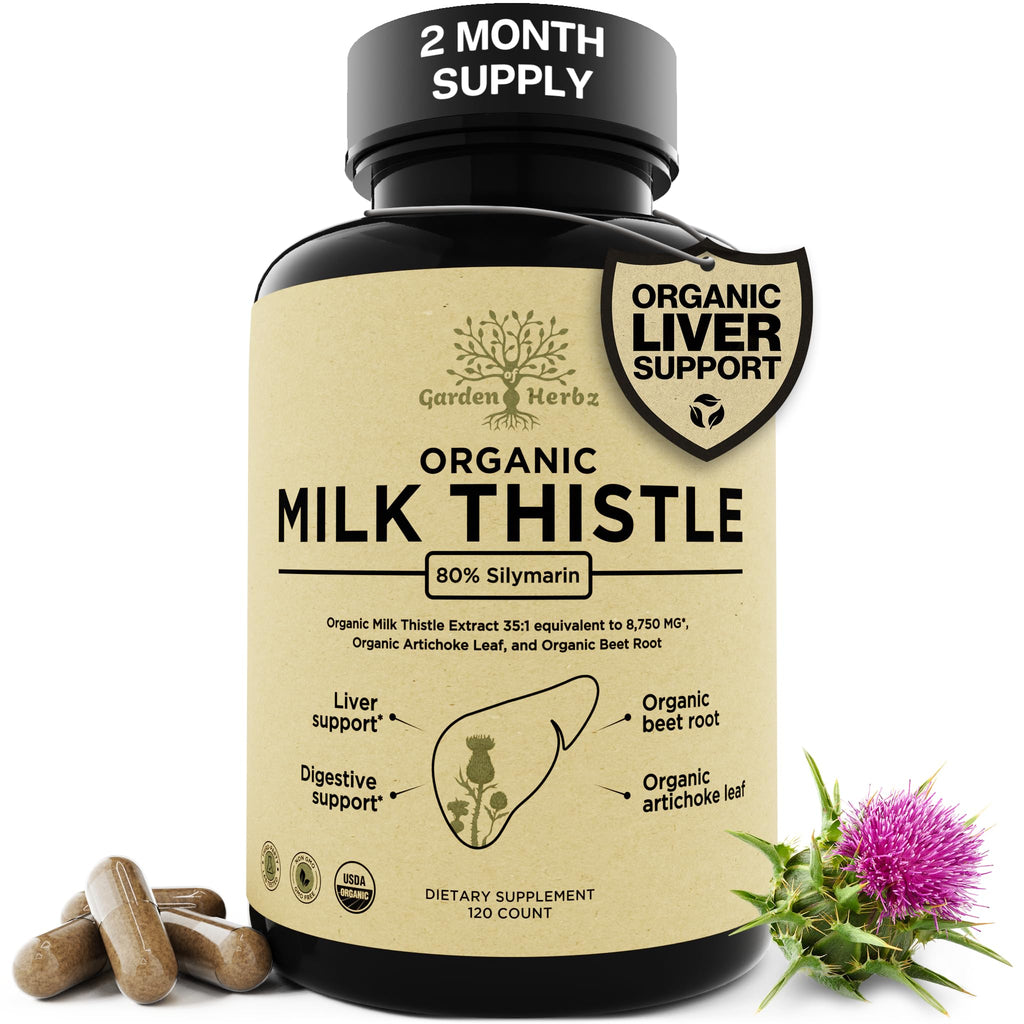 Garden of Herbz USDA Organic Milk Thistle Liver Detox Supplement 80% Silymarin, 250 mg with Beet Root & Artichoke Extract for Liver Support & Digestion,