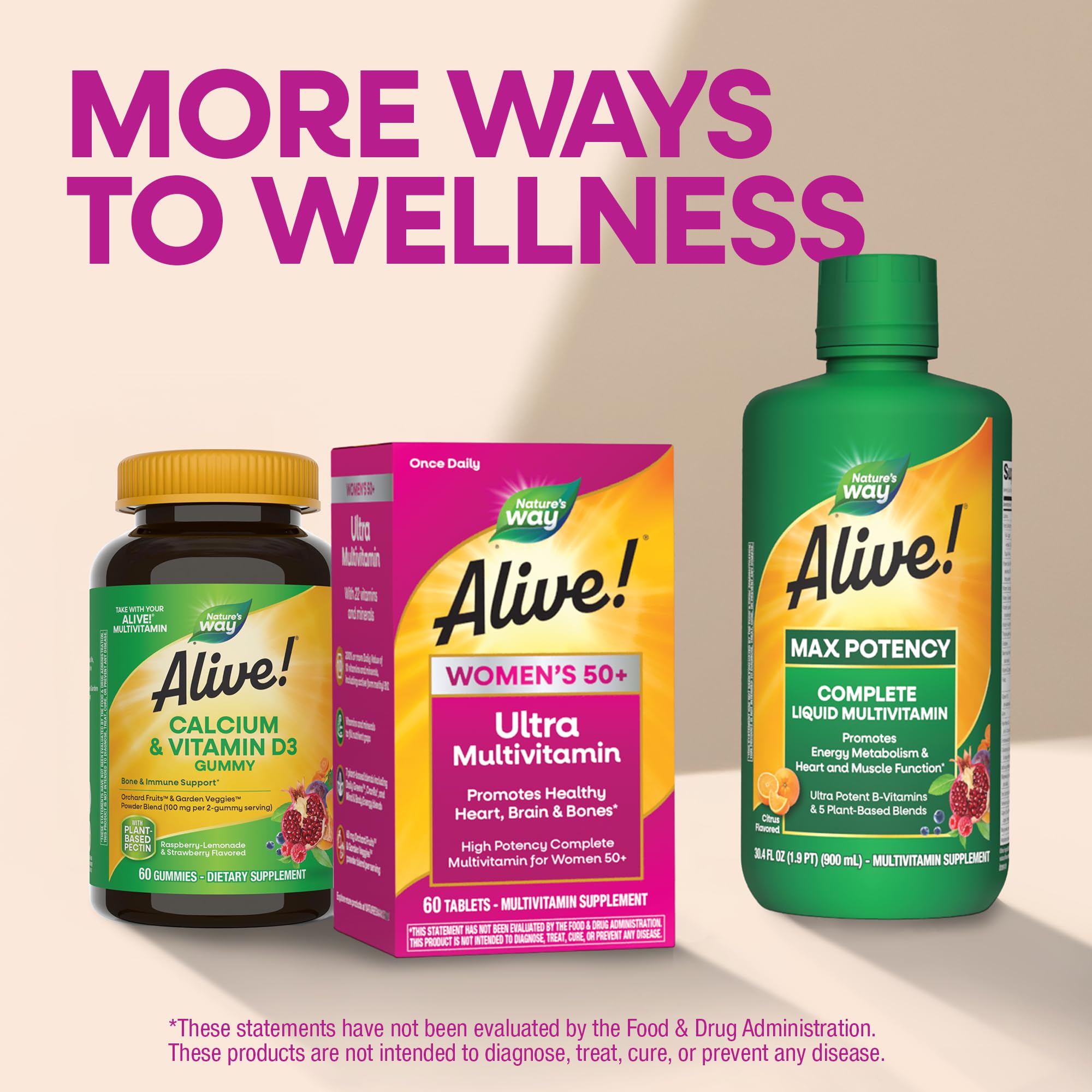 Nature’s Way Alive! Ultra Potency Multivitamin for Women 50 Plus, Complete High Potency Formula with Vitamin D3, C, E, Methylated B12, Supports,