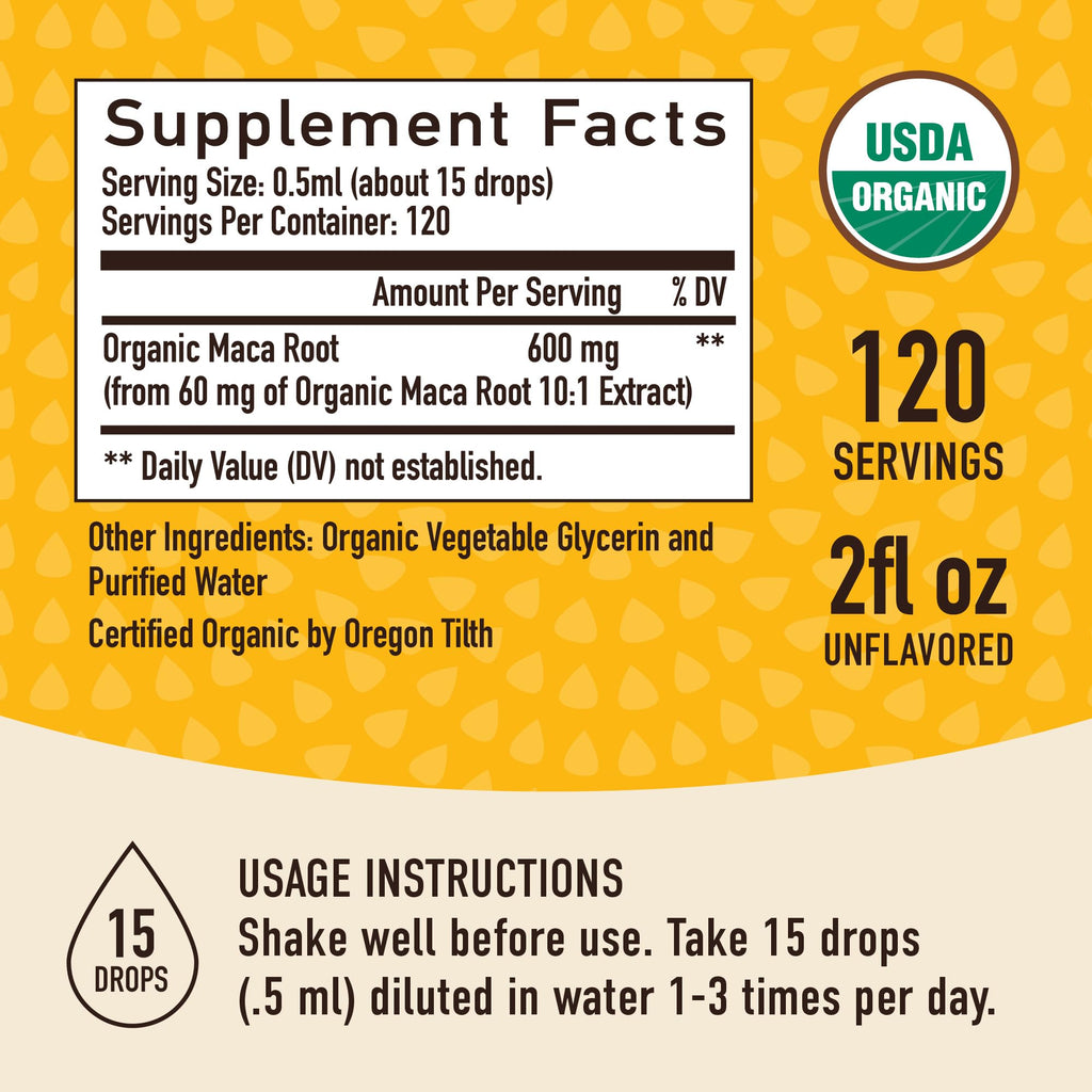 Maca Root Liquid Drops for Organic Energy Support for Women & Men | 2 Fluid Ounces | Support Hormone Balance, Mood, Energy & Fitness