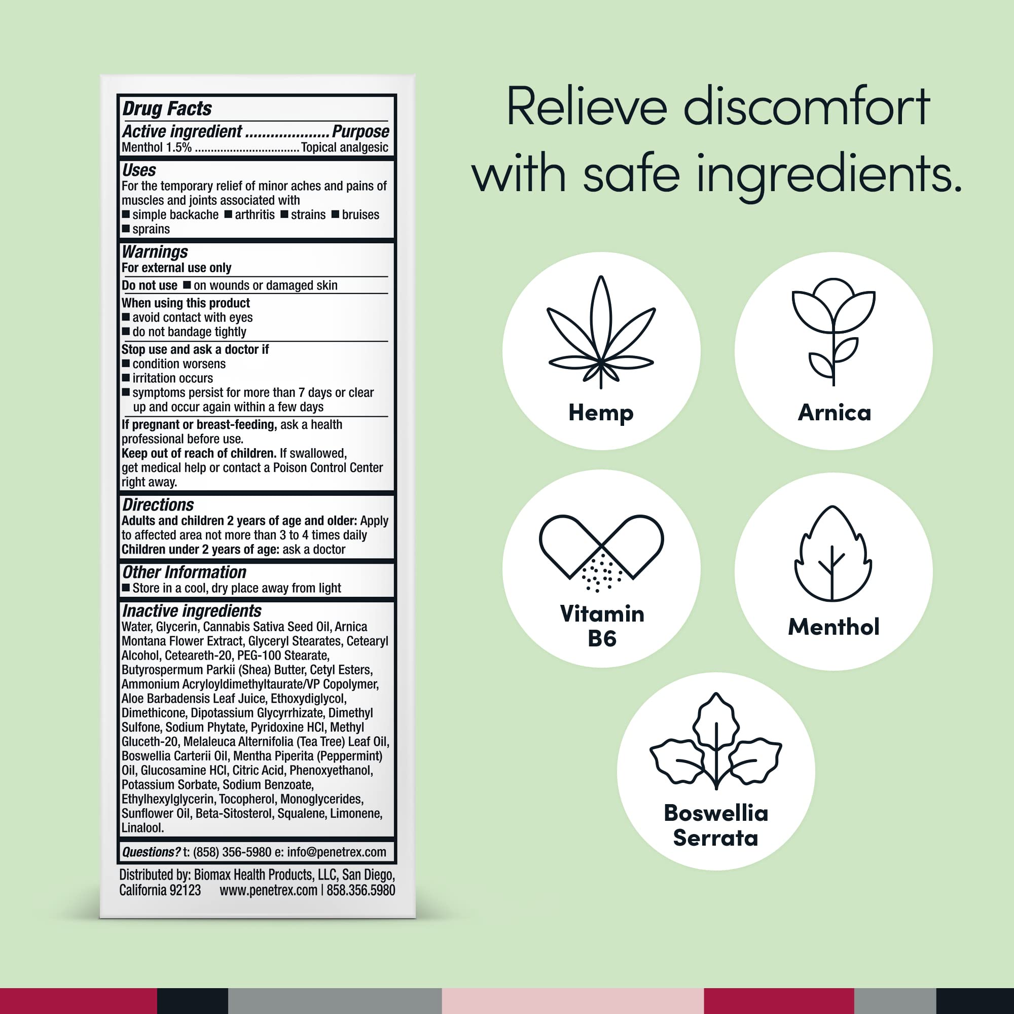 Penetrex Soothing Joint & Muscle Pain Relief Cream with Hemp - Deep Penetrating Menthol, Arnica and Hemp for Soothing, Hydrating Relief - Non-Greasy, Easy to Apply, Pleasant Scent- 2oz Squeezable Tube Penetrex Au supplements