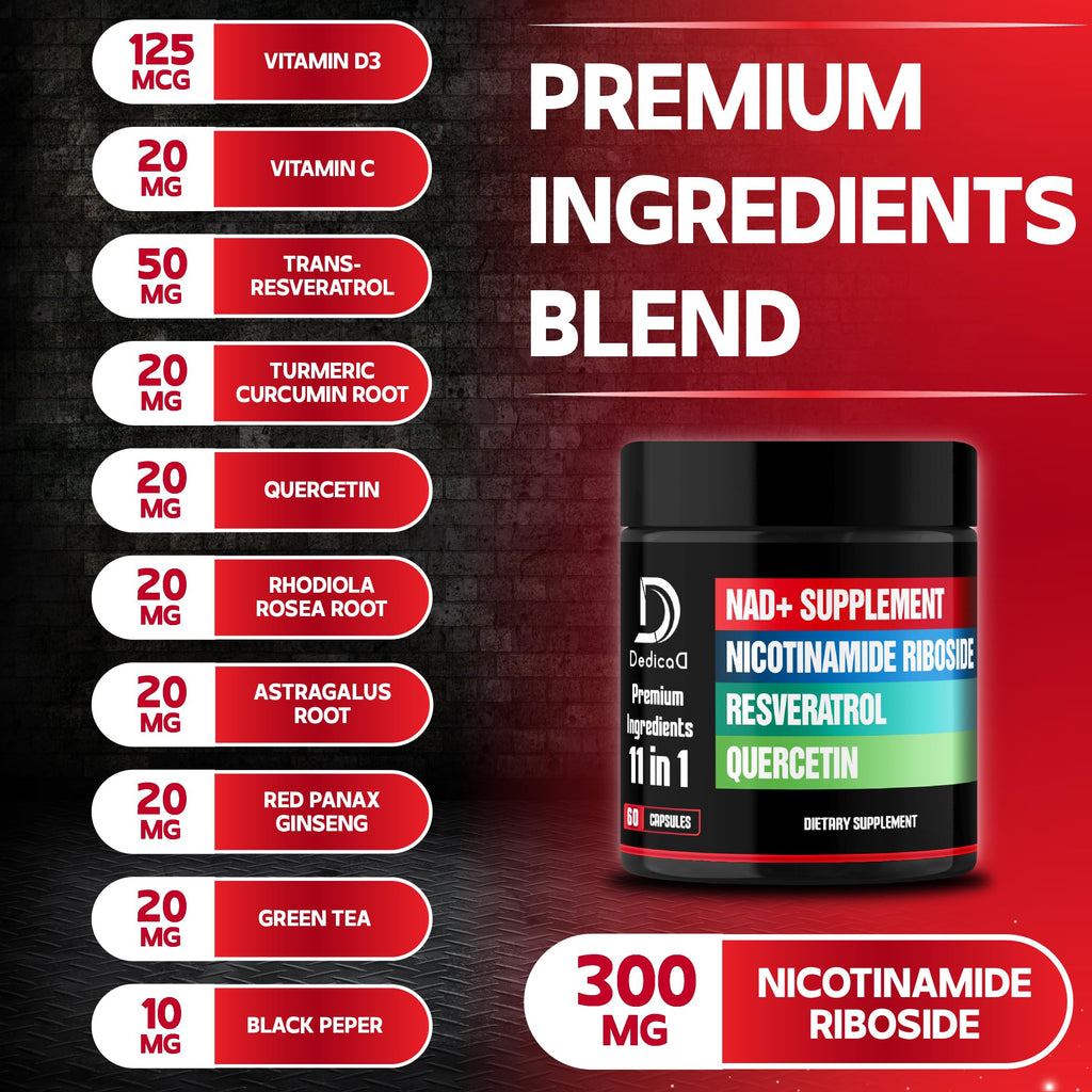 DEDICAD 11in1 NAD Supplement with Nicotinamide Riboside, Quercetin, Resveratrol and 8 More - 2 Month Supply DEDICAD Au supplements