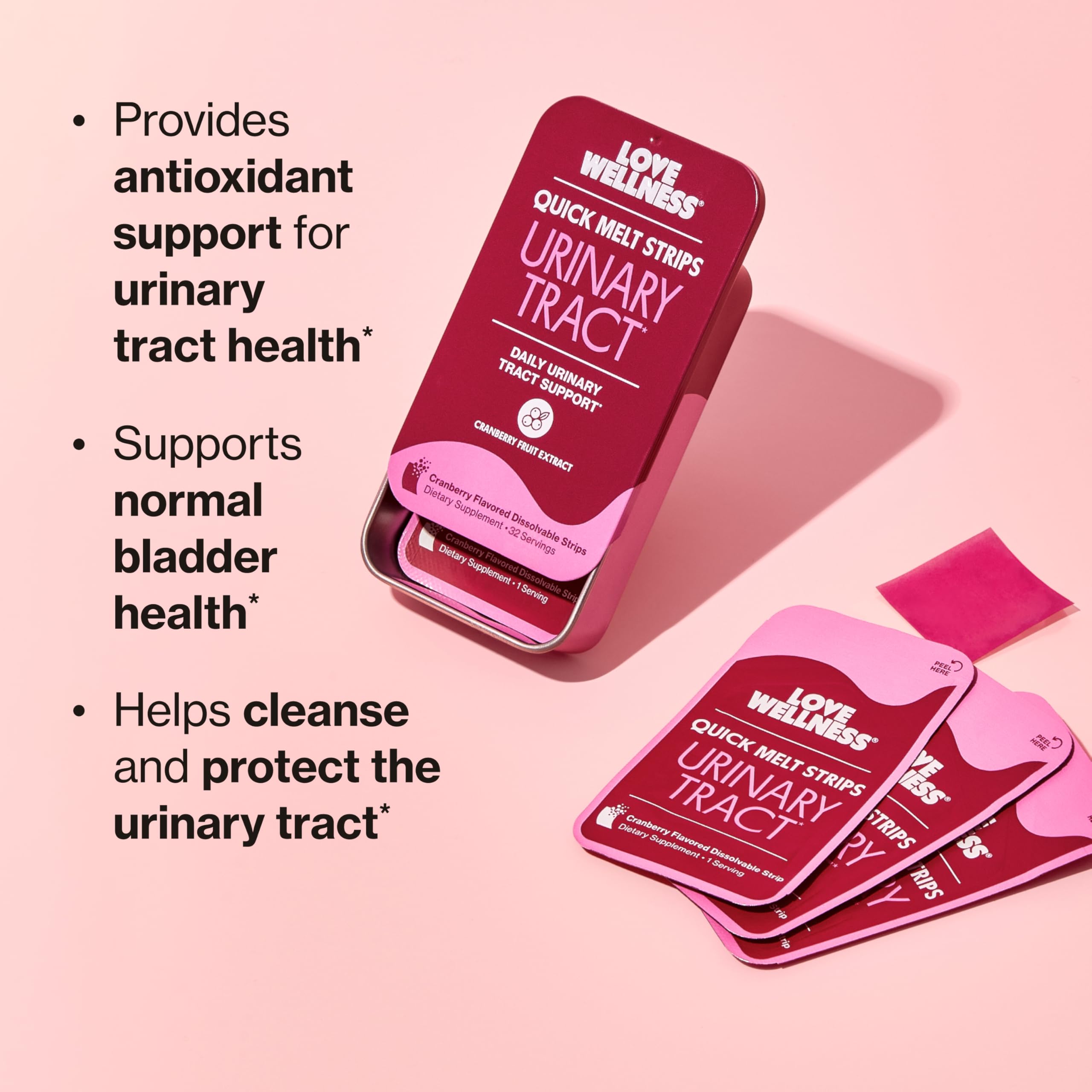Love Wellness Urinary Tract* Quick Melt Strips - Fast-Dissolving UT Support with 36 mg PACs from Cranberry Fruit Extract - Promotes Urinary Health* - No Water Needed - Vegan and Sugar Free - 32 Strips Love Wellness Au supplements