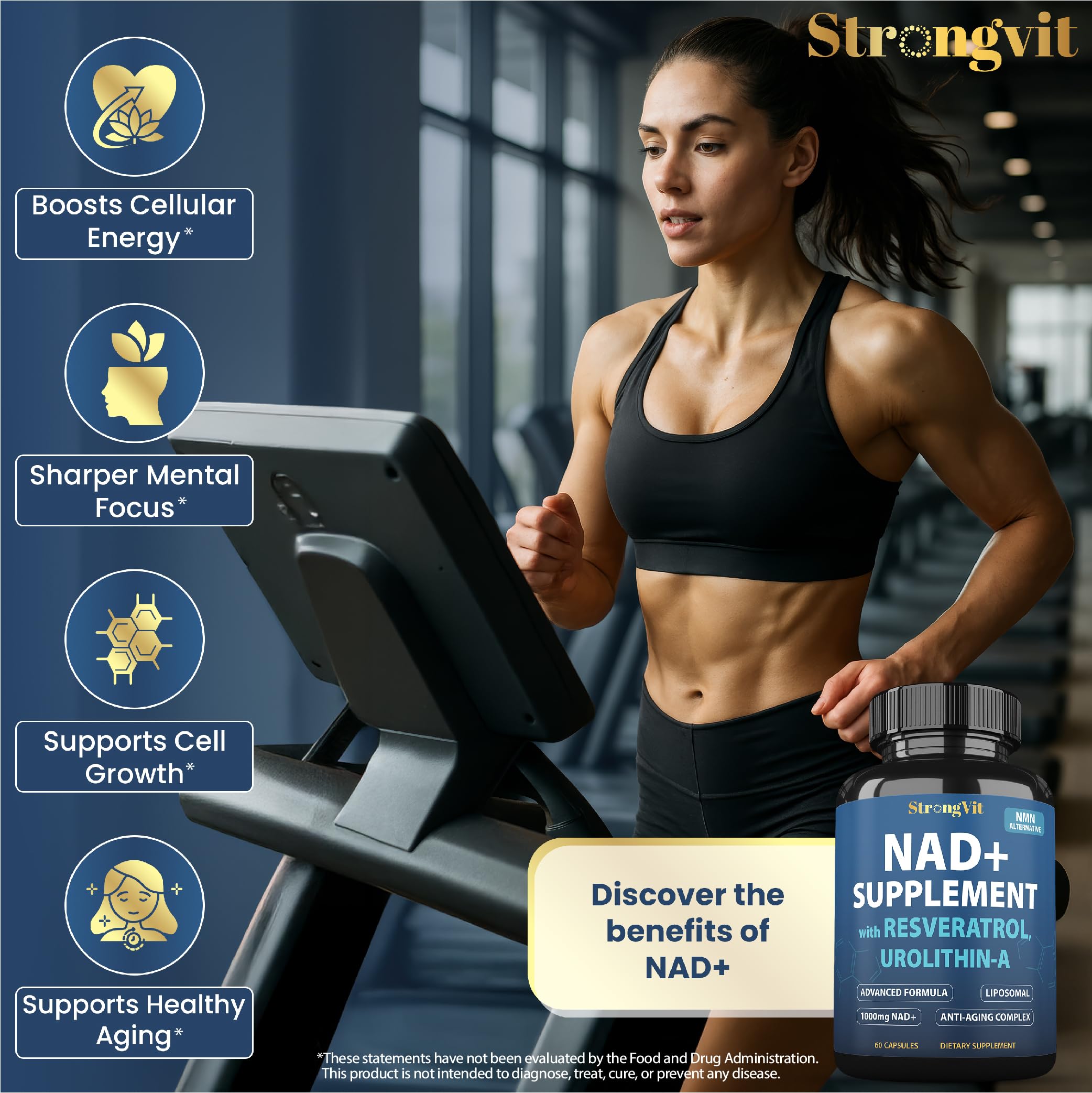 1000mg NAD Supplement with Resveratrol - Advanced Liposomal NAD+ Supplements for Men and Women - Anti-Aging Cell Regenerator - 60 NAD Plus Capsules for Energy & Cellular Health StrongVit Au supplements