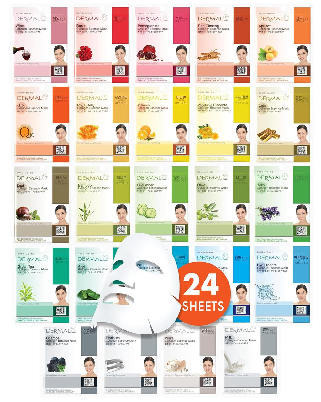 DERMAL 24 Combo Pack Made in Korea Facial Mask – 20+ Years of K-Beauty Experience,