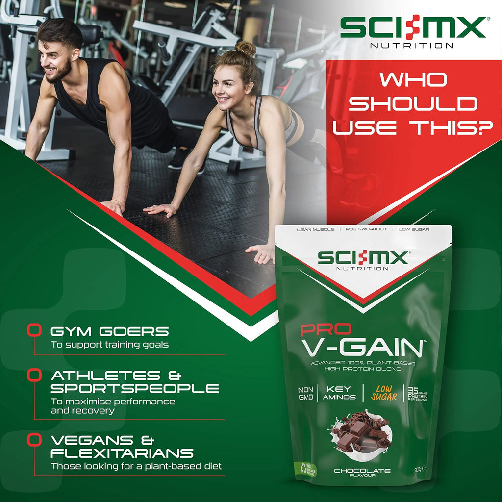 SCI-MX Pro V Gain 100% Plant Based Vegan Protein Formula With No Added Sugar - Chocolate Flavour - 900g - 20 SERVINGS SCI-MX Au supplements