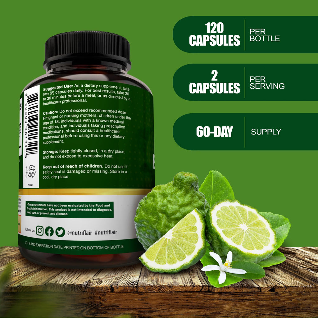 NutriFlair Organic Citrus Bergamot 1400mg, 120 Capsules - 25:1 Bergamia - Essential Oil and Citrus Bioflavonoids - Natural Heart Health Supplements