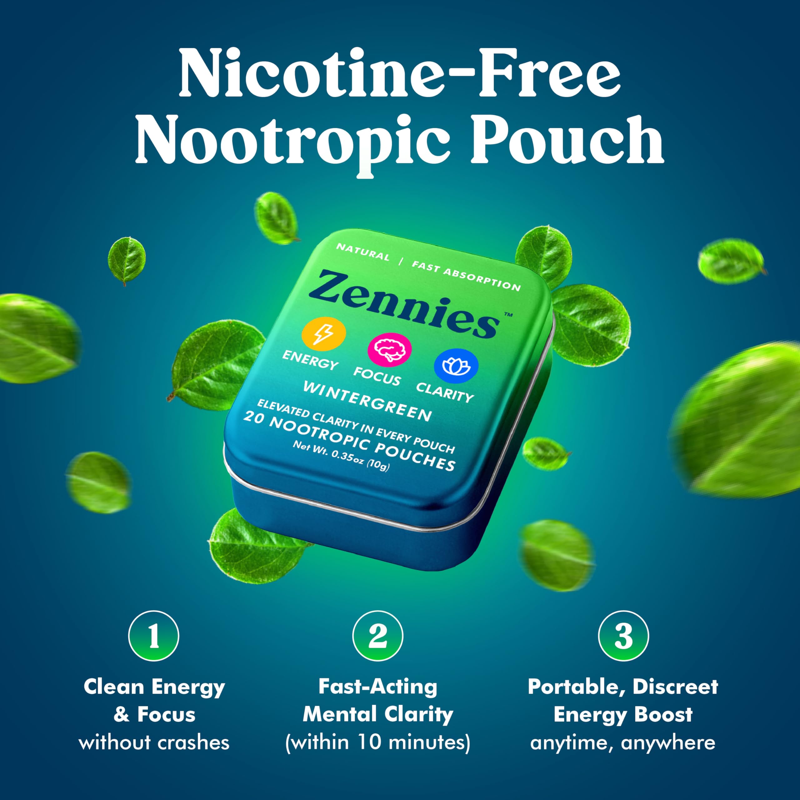Zennies Caffeine Nootropic Pouches with Alpha GPC, L-Tyrosine & L-Theanine, Lion's Mane, Cordyceps, Reishi - Nicotine Free, No Sugar or Artificial Sweeteners Nootropic Energy Pouches, Wintergreen 1 PK Parrox Au supplements
