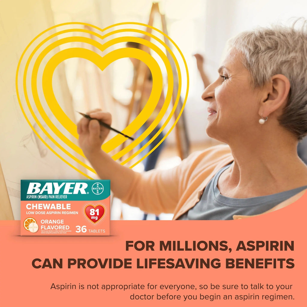Bayer Aspirin Low Dose 81 mg Chewable Tablets, Pain Reliever, Orange Flavored, 216 Tablets (6 Pack) Bayer Au supplements