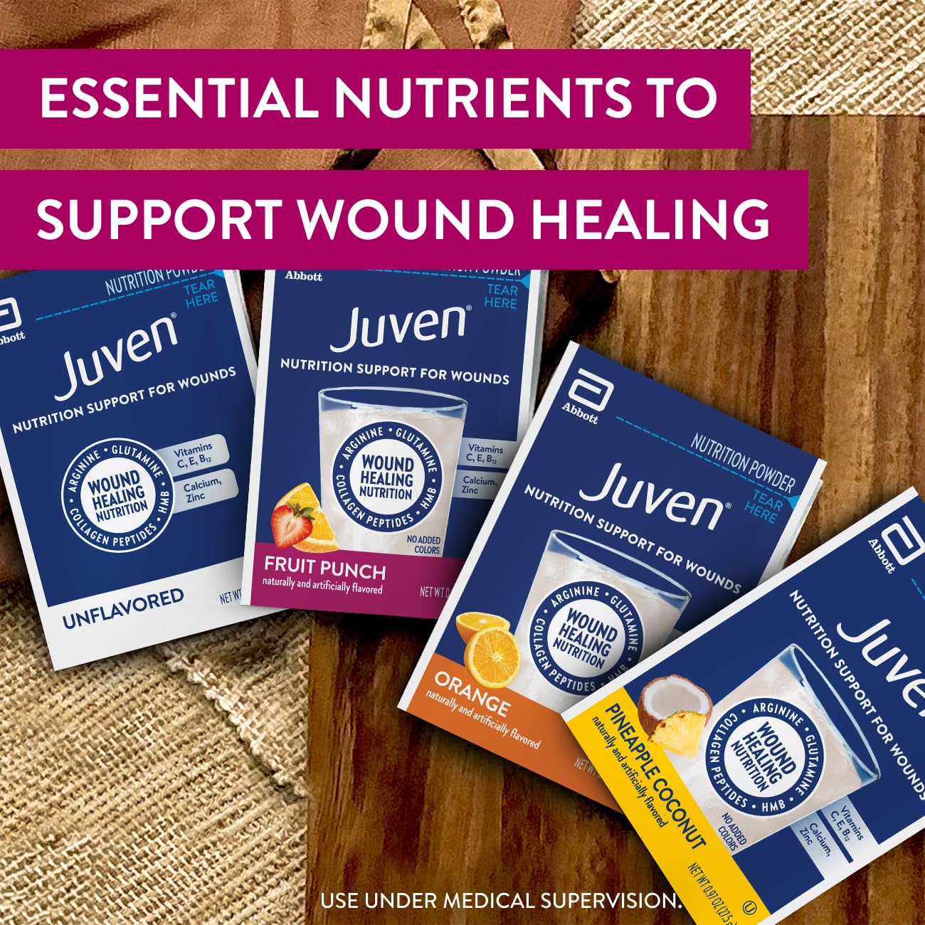 Juven Therapeutic Nutrition Drink Powder Including Collagen Peptides, Amino Acids, and HMB for Wound Healing Support, Orange, 30 Packets
