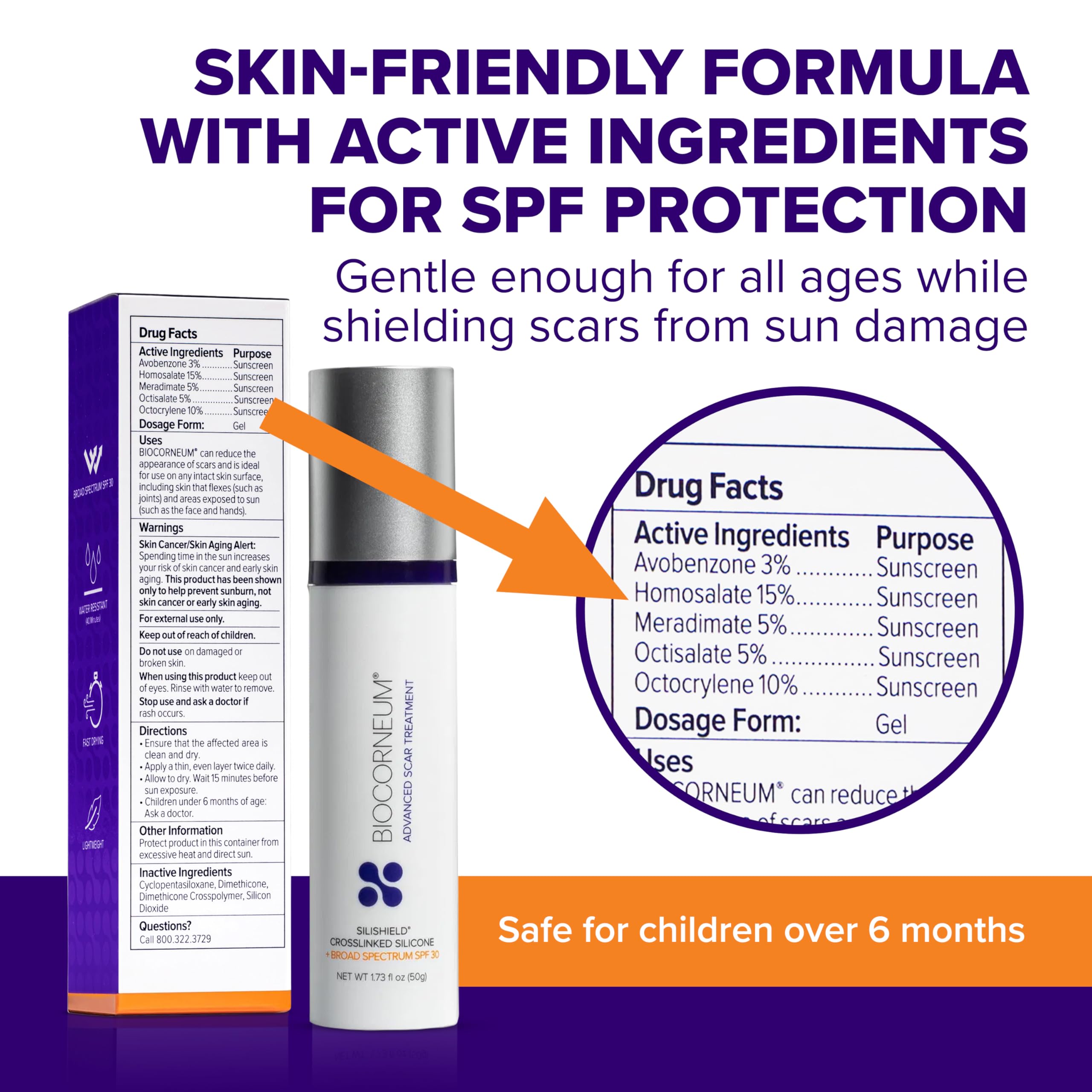 Biocorneum Advanced Scar Treatment with Silishield® & SPF 30 10g – Medical Grade Silicone Gel to Support Healing of Surgical Scars and Marks