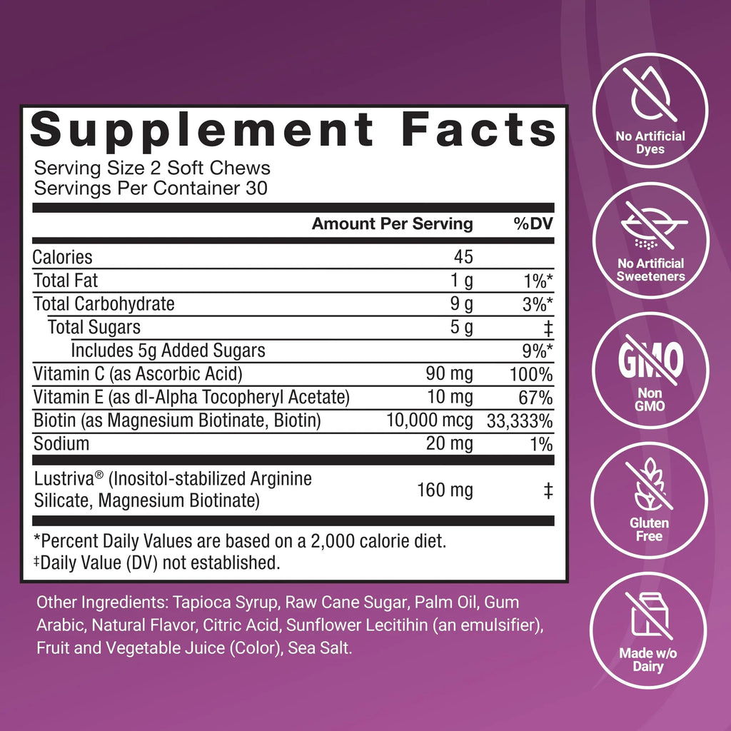 Force Factor Hair Growth Accelerator Soft Chews, Hair Growth Vitamins for Women and Men with Clinically Studied Lustriva and Biotin, Promotes Thicker Force Factor Au supplements