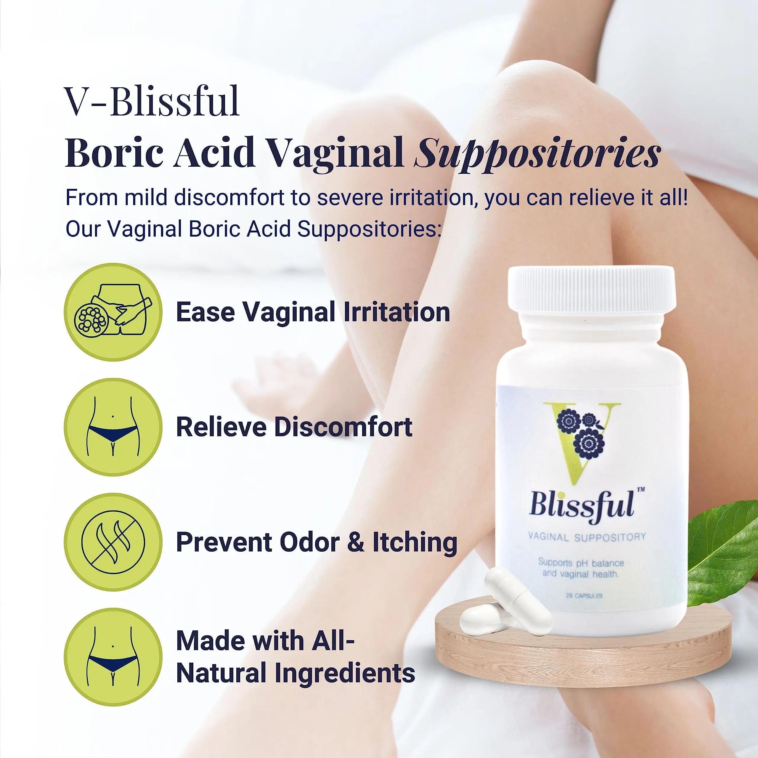 V Blissful - Boric Acid Suppositories Helps with Yeast Infections - Effective Feminine Care with Boric Acid, Perfect V Blissful Au supplements