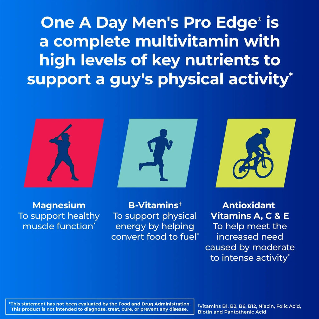 One A Day Men’s Pro Edge Multivitamin, Supplement with Vitamin A,C,D, E and Zinc for Immune Health Support and Magnesium for Healthy Muscle Function, 50 Count ONE A DAY Au supplements