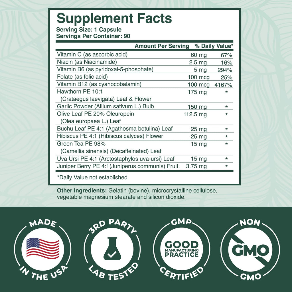 PurePremium Blood Pressure Supplements with Hawthorn Berry, Hibiscus, Garlic & Vitamin B12- Nitric Oxide Supplement for Normal Heart Health