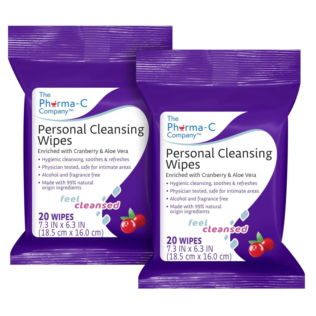 The Pharma-C Company Personal Cleansing Wipes [2 packs of 20 wipes] - Enriched with Cranberry & Aloe Vera Generic Au supplements