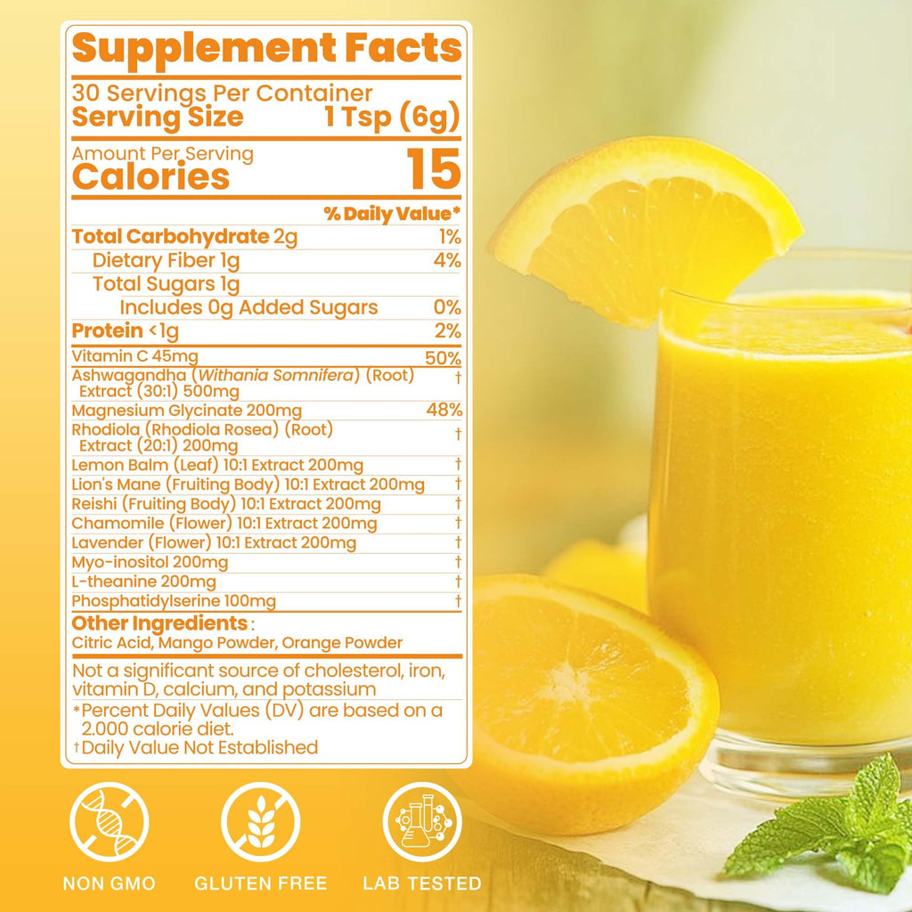 Cortisol Drink Powder, Cortisol Supplements for Women | Magnesium Glycinate, Ashwagandha, L-Theanine & Lion’s Mane | Relaxation, Focus & Stress Balance | Mango Orange Flavor | 30 Servings QIN SHAN TANG Au supplements