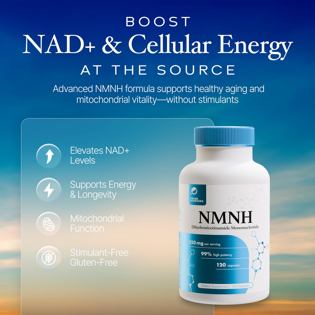 Prime Powders NMNH: Dihydronicotinamide Mononucleotide (120 Capsules) NAD+ Support NR NAD Supplement Prime Powders Au supplements