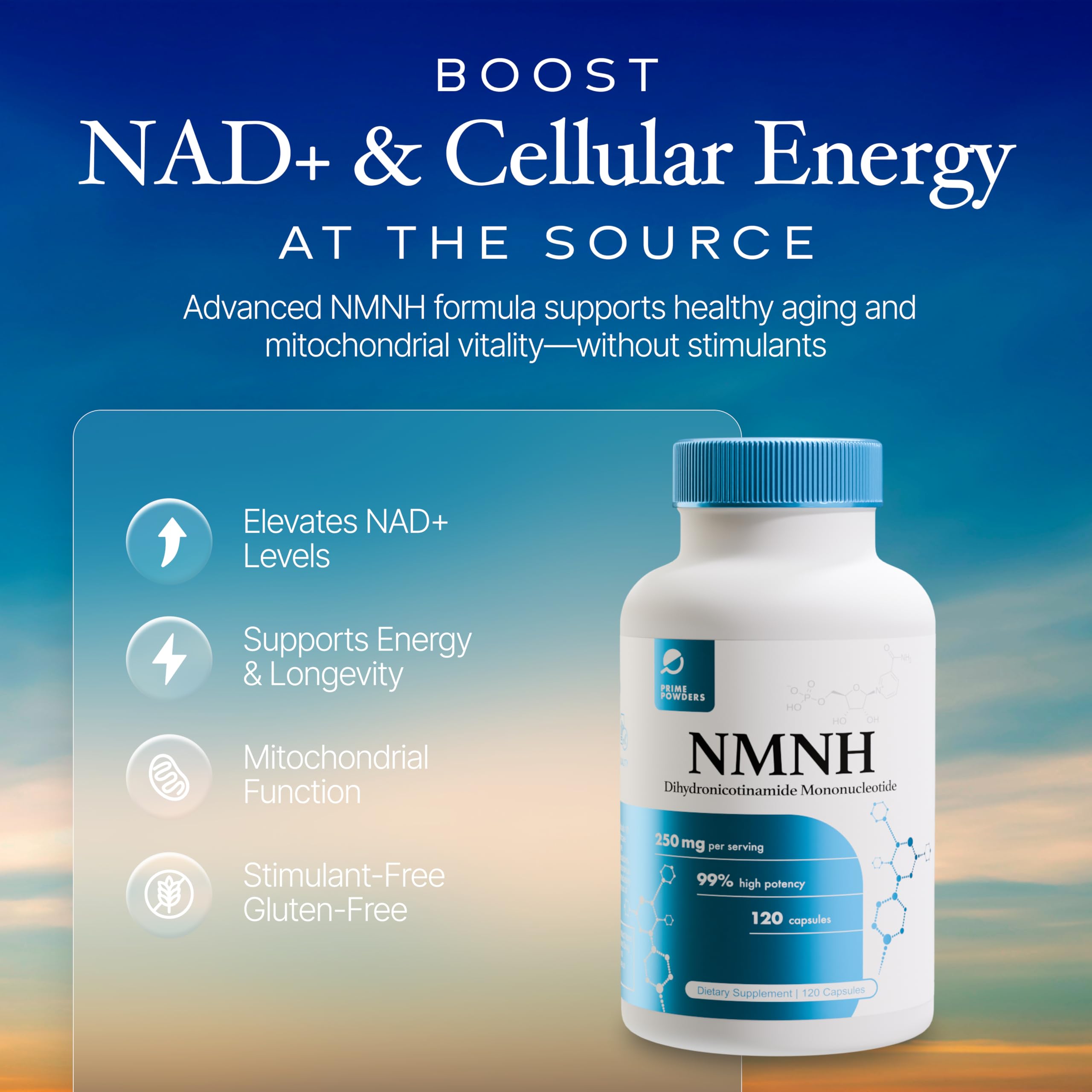 Prime Powders NMNH: Dihydronicotinamide Mononucleotide (120 Capsules) NAD+ Support NR NAD Supplement Prime Powders Au supplements