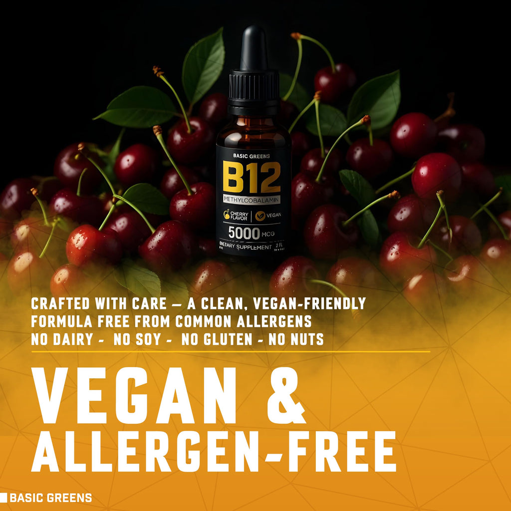 Vitamin B12 Sublingual Liquid Drops 5000 mcg – Vegan Methyl B-12 Supplement for Energy & Focus – B 12 Vitamin for Women & Men