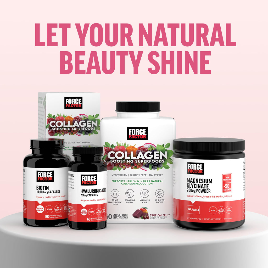 Force Factor Collagen Boosting Superfoods, Vegan Collagen Booster for Women, with Biotin, Hyaluronic Acid, and Vitamin C, for Hair, Skin, Nails, & Joint Support