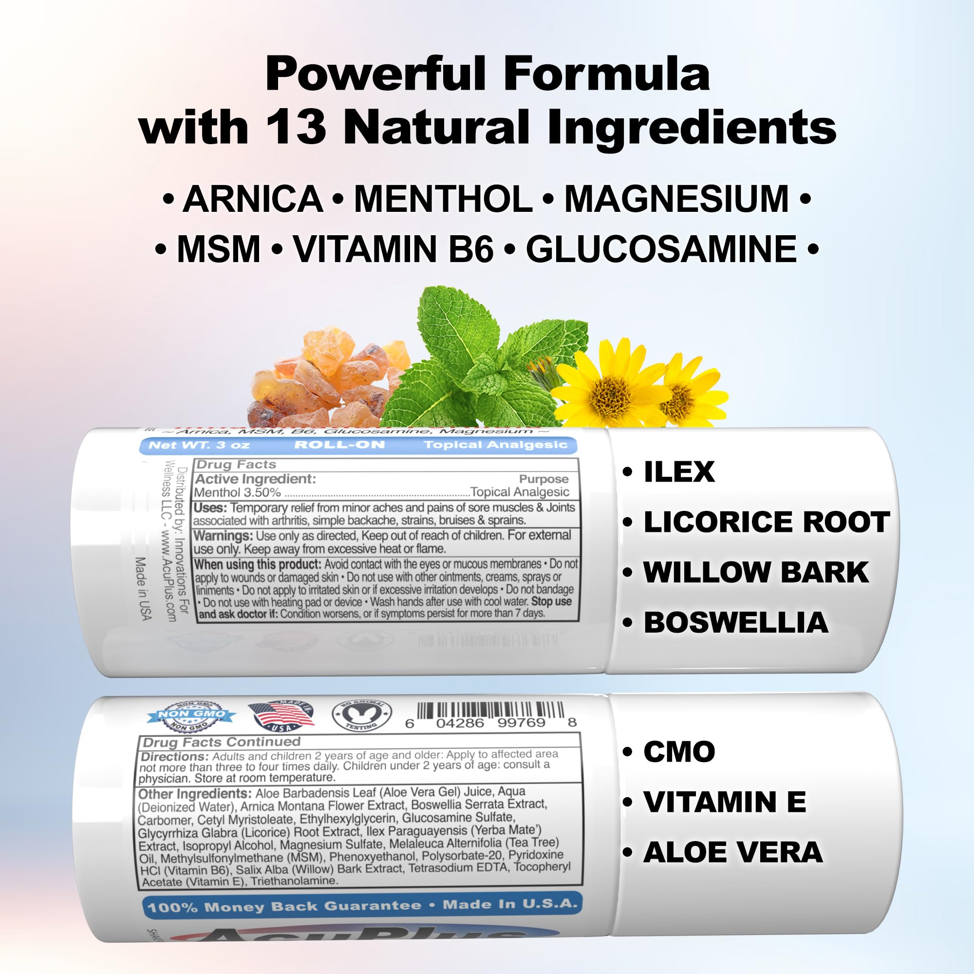AcuPlus - Pain Relief Roll On - Topical Anti Inflammatory to Soothe Muscles & Joints - Arthritis Pain Reliever, Bursitis, Tendonitis Cream - TSA Compliant, Convenient Roll On - 3 fl. oz. (Pack of 1) AcuPlus Au supplements