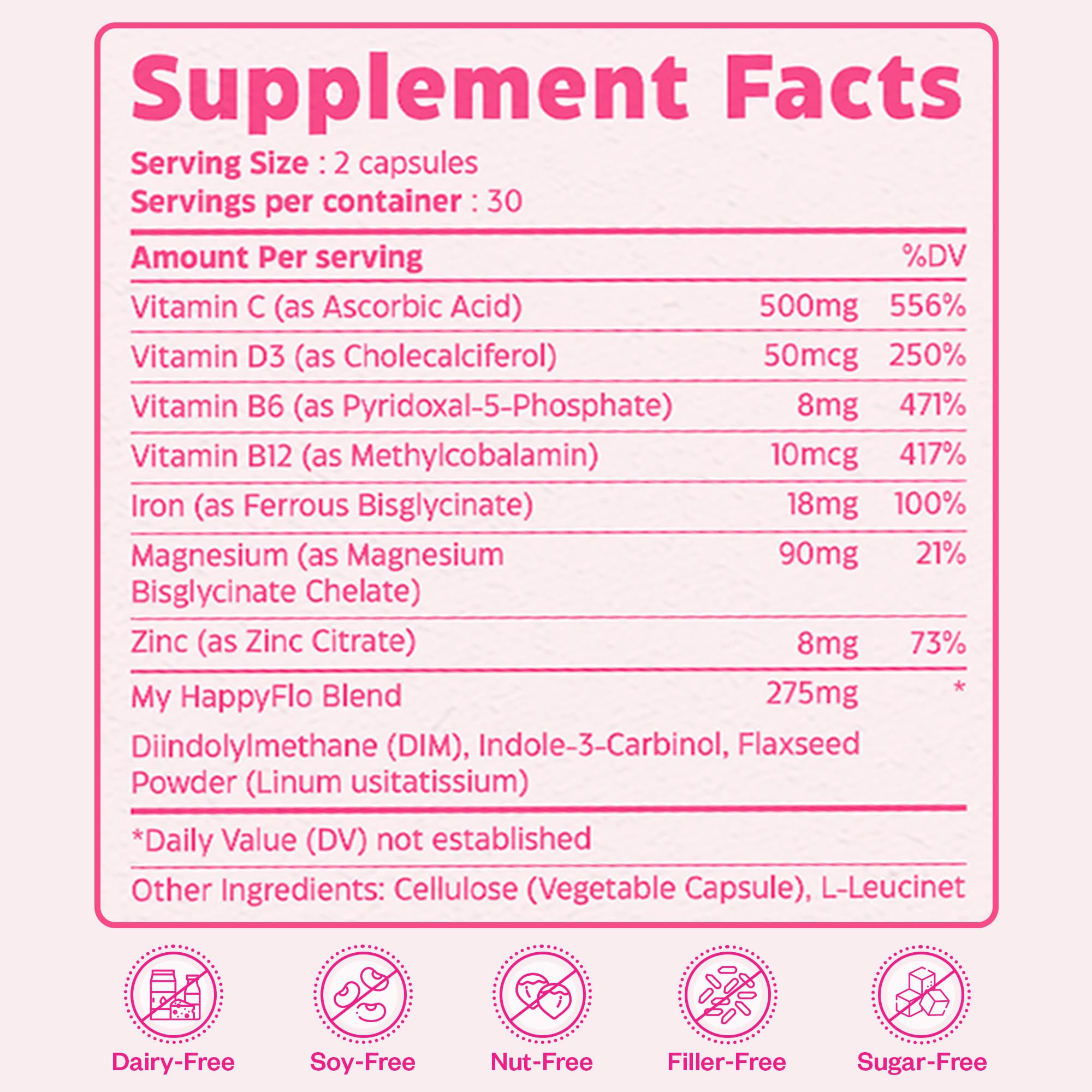 My Happy Flo PMS Support Supplement for Women with Iron, PMS Relief Hormone Support for Women, 10-in-1 PMDD Supplements for Women | DIM & I3C Indole-3-Carbinol for Cramp Relief, Heavy Flow - 60 Caps My Happy Flo Au supplements