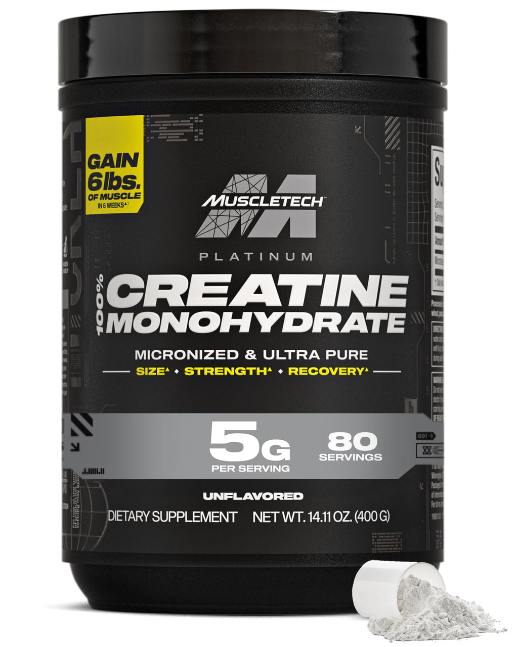 MuscleTech Creatine Monohydrate Powder, Platinum Pure - Unflavored Micronized Creatine for Men & Women - Workout Supplements for Performance, Muscle Recovery & Builder