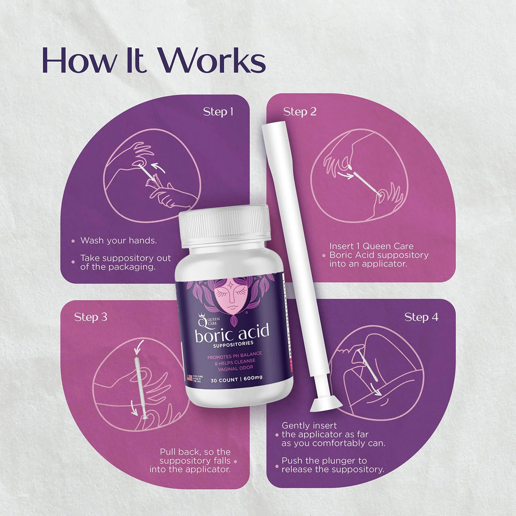 Queen Care - Boric Acid Suppositories & Applicators, Complete Feminine Care, PH Balance for Women Queen Care Au supplements