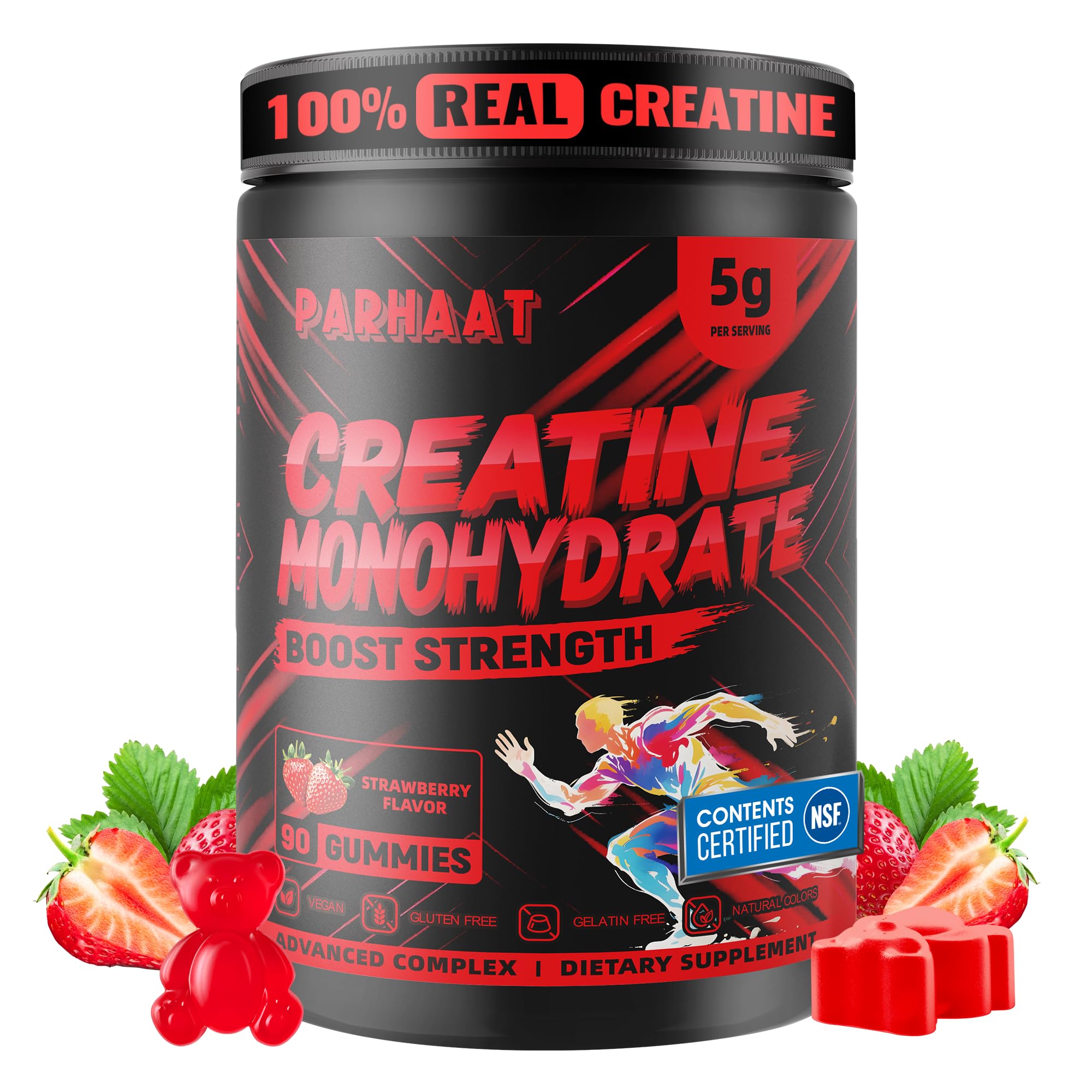 NSF Certified Creatine Gummy - Creatine Monohydrate Gummies 5g for Men & Women - Boost Focus,Strength, and Endurance, Vegan, Gluten-Free, Non-GMO, 2.5 Gram Creatine