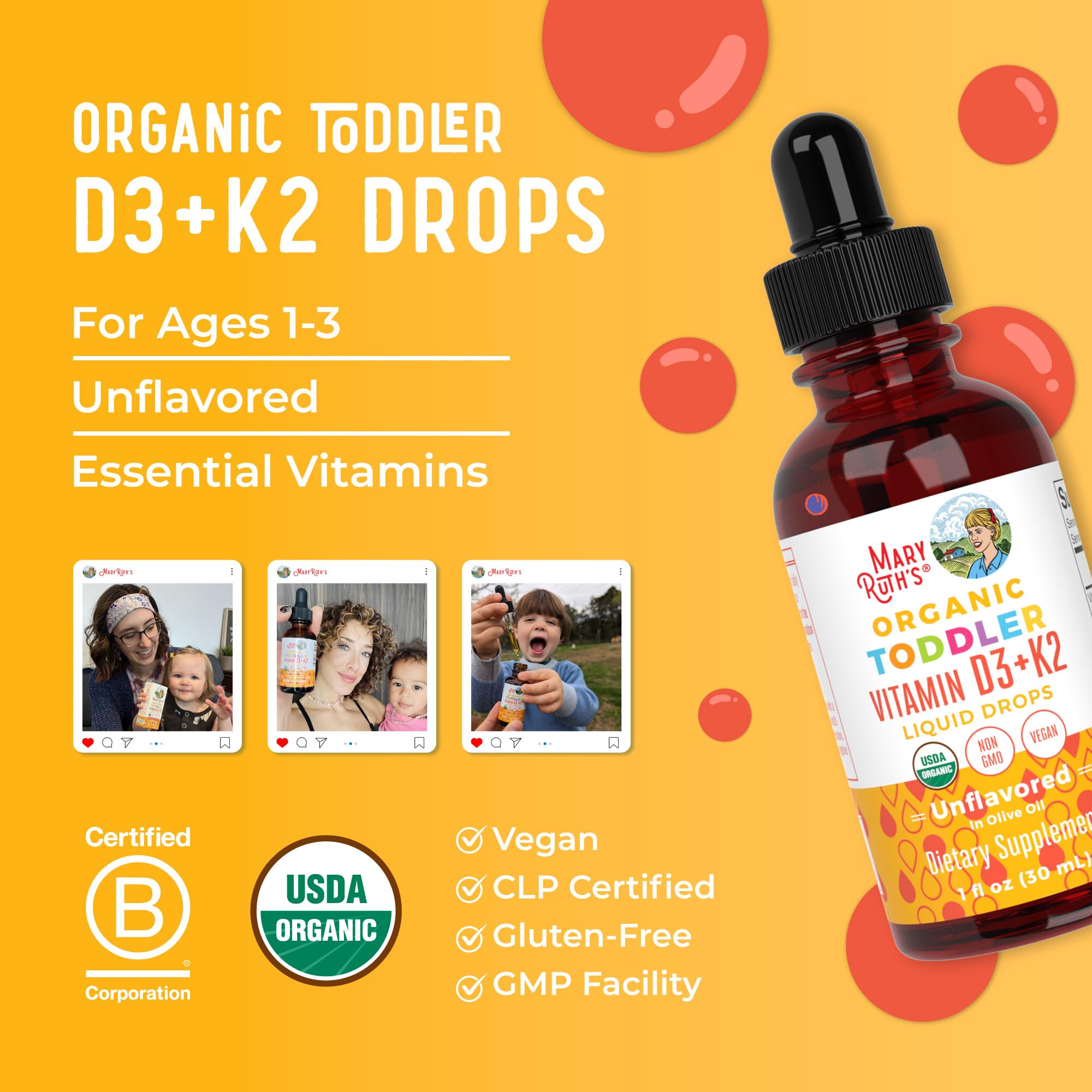 MARYRUTH'S Organics Vitamin D3 | Vitamin K2 | Vitamin D3 K2 Drops | K2 D3 Vitamin Liquid Supplement for Toddlers | Kids Supplement for Calcium Absorption